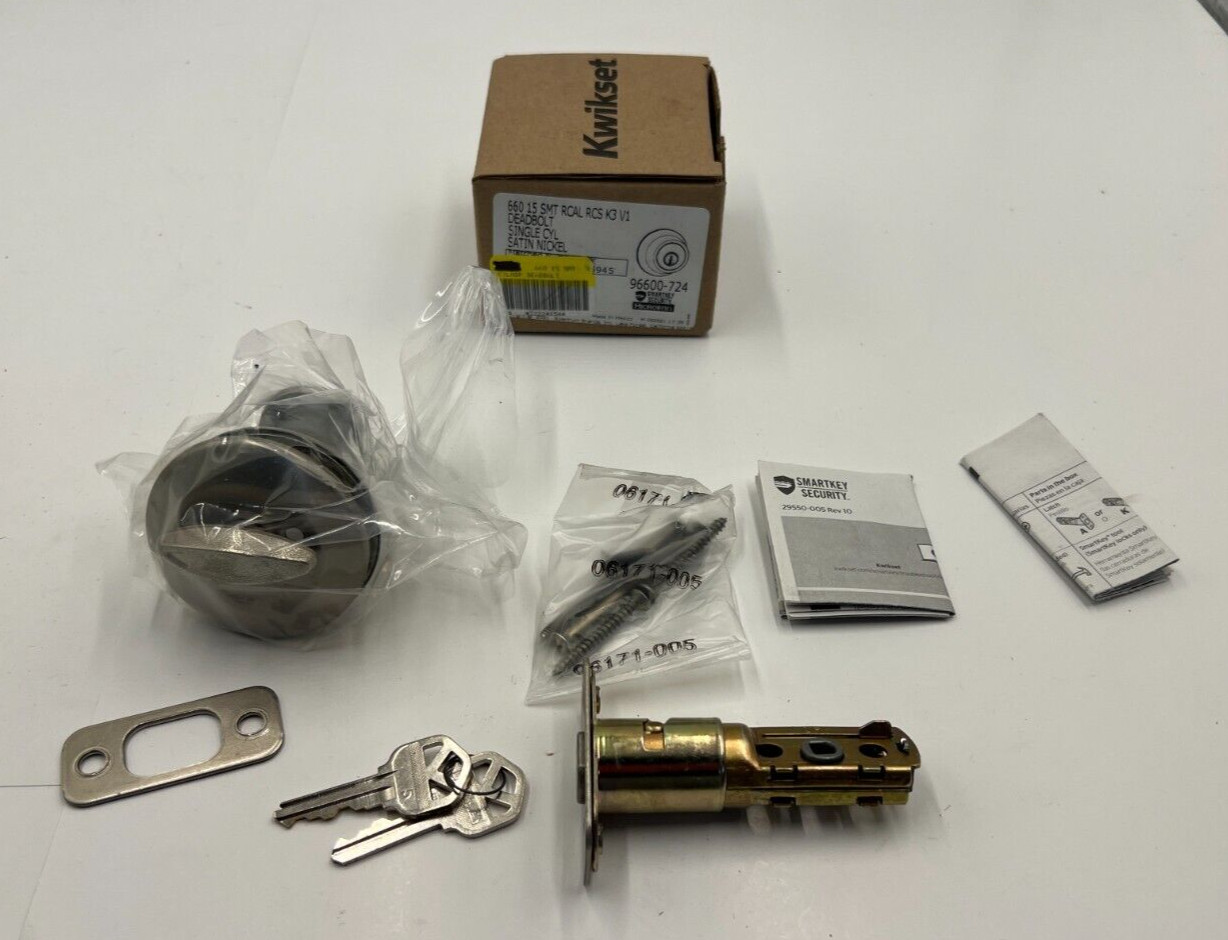 Kwikset Deadbolt Satin Nickel Single Cylinder 96600-724 660 15SMT RCALRCS K3V1