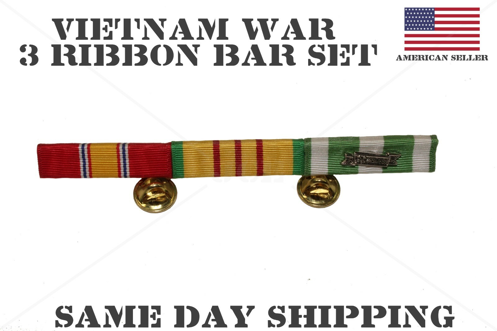 U.S. VIETNAM WAR SERVICE MOUNTED 3 RIBBON BAR W/ HOLDER ALL MILITARY BRANCH SET