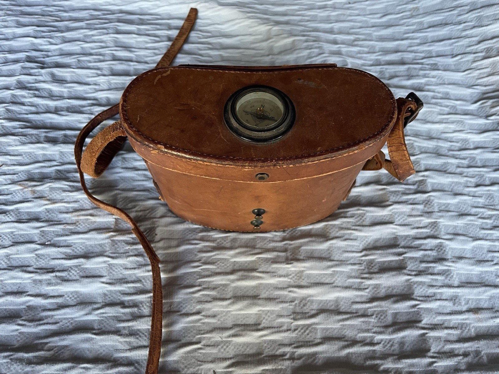 Vintage Leather Binocular Case With Compass