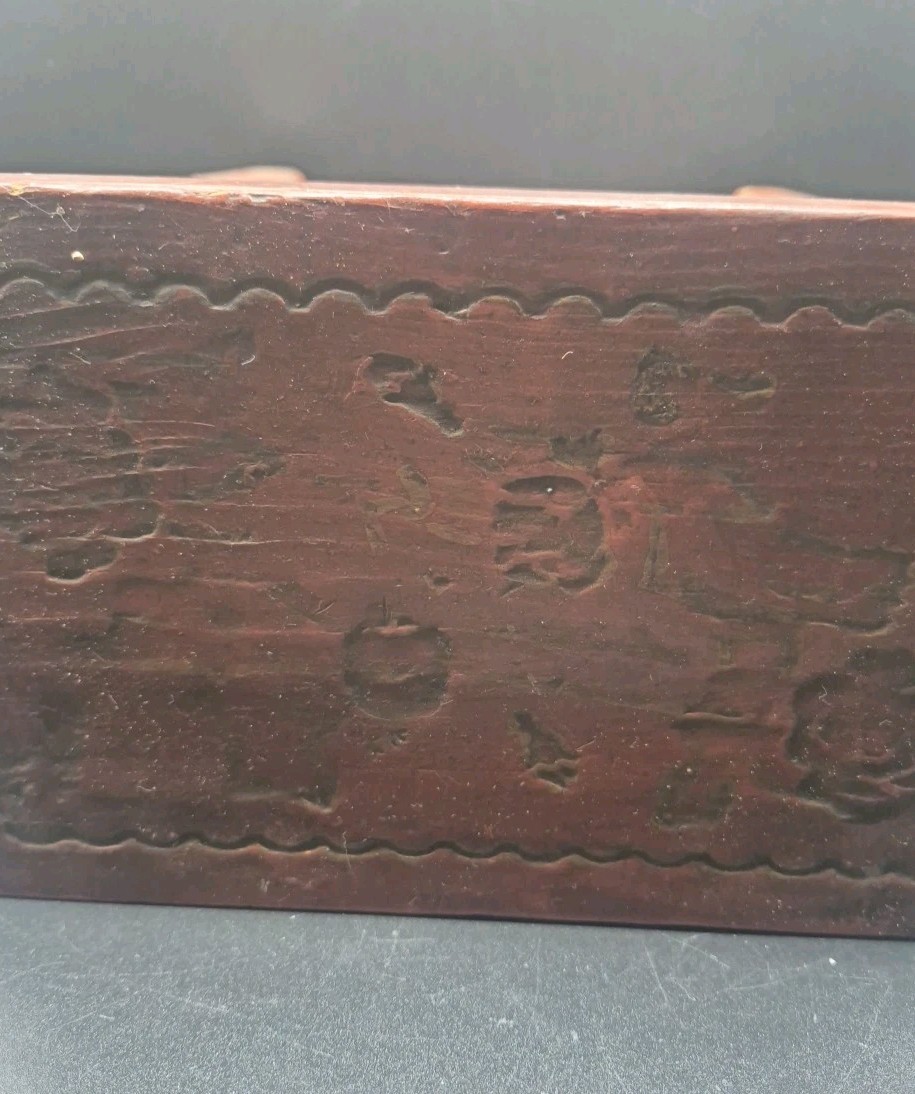 Vintage Folk Art Wooden Stool Engraved Riser