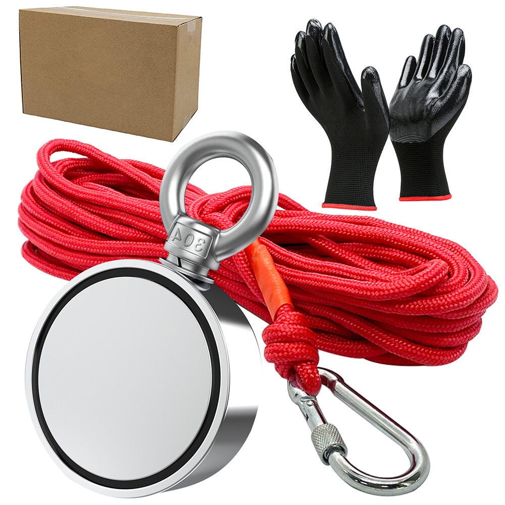 700LBS Fishing Magnet Rope Kit Double Sided Strong Neodymium Searching Treasure