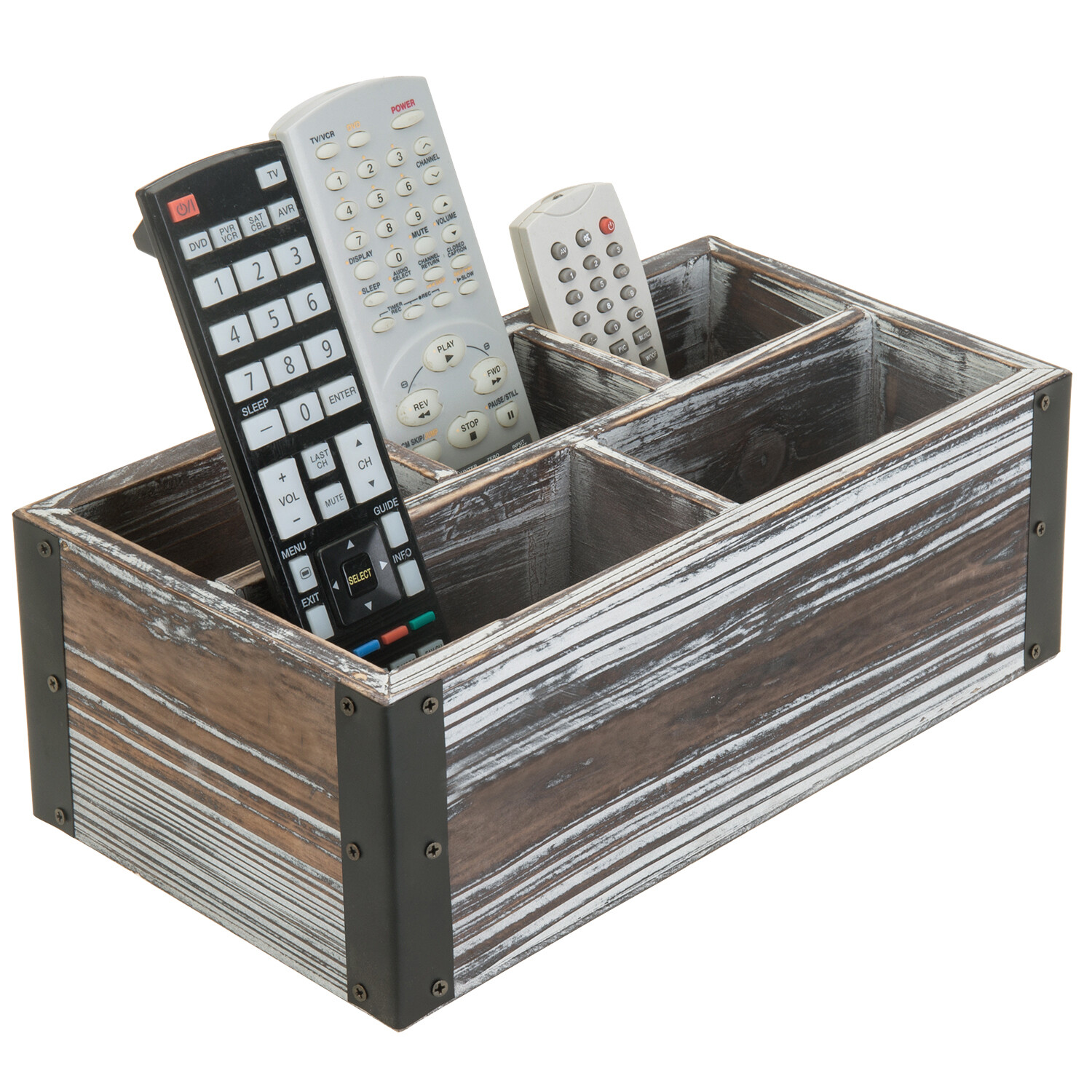 MyGift 5 Slot Torched Wood Remote Control Holder Media Storage Organizer Caddy