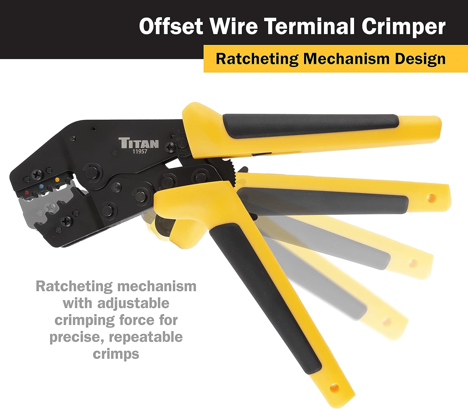 11957 Offset Ratcheting Wire Terminal Crimper Tool for Insulated Terminals, Fixe