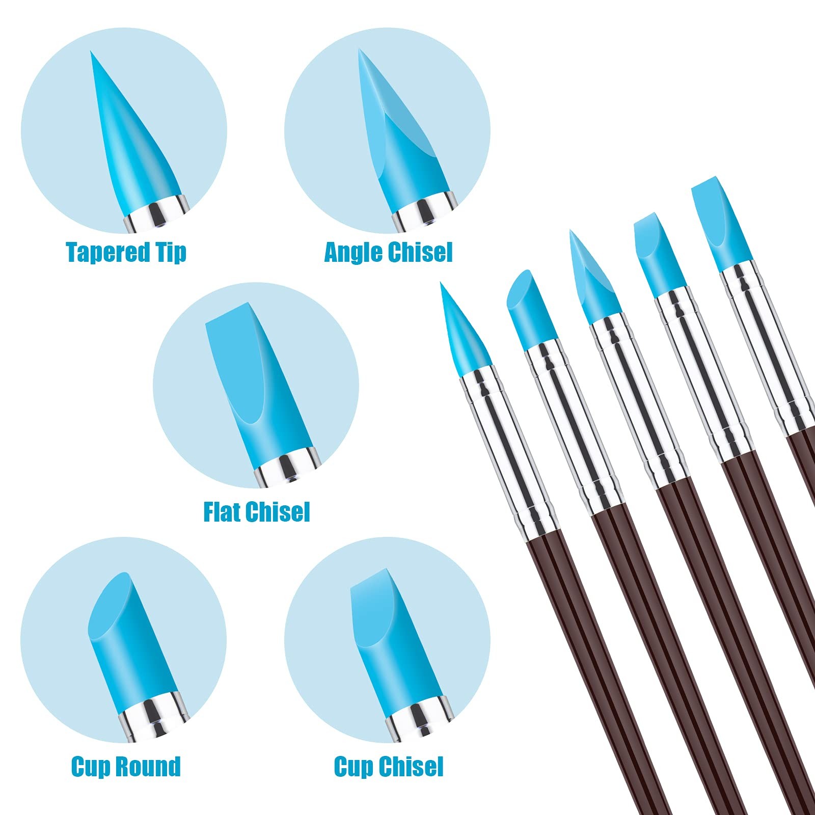 Clay Sculpting Tools 10Pcs, Silicone Pottery Dotting Brush, Nail, Blue