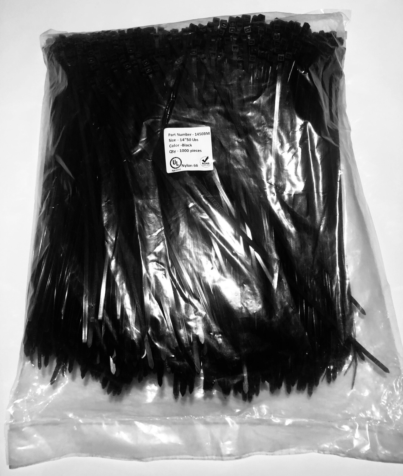 1000 14" Long UV Nylon Plastic Black Wire Cable Loop Zip Tie Ty Ties Wraps 50lb