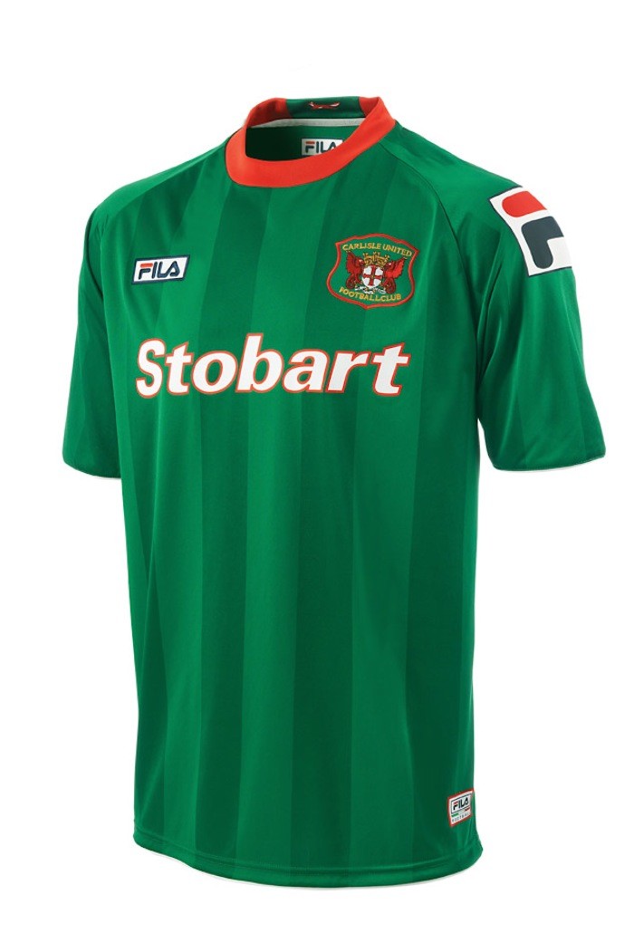 CARLISLE UNITED 2012/13 AWAY (L) GREEN RED FILA SHORT SLEEVE SOCCER SHIRT JERSEY