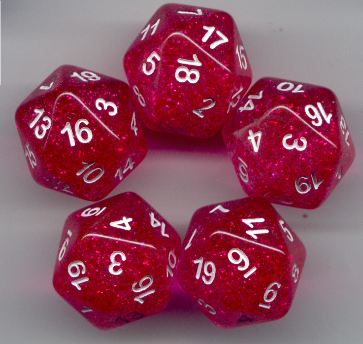RPG Dice Set of 5 D20 - Glitter Hot Pink