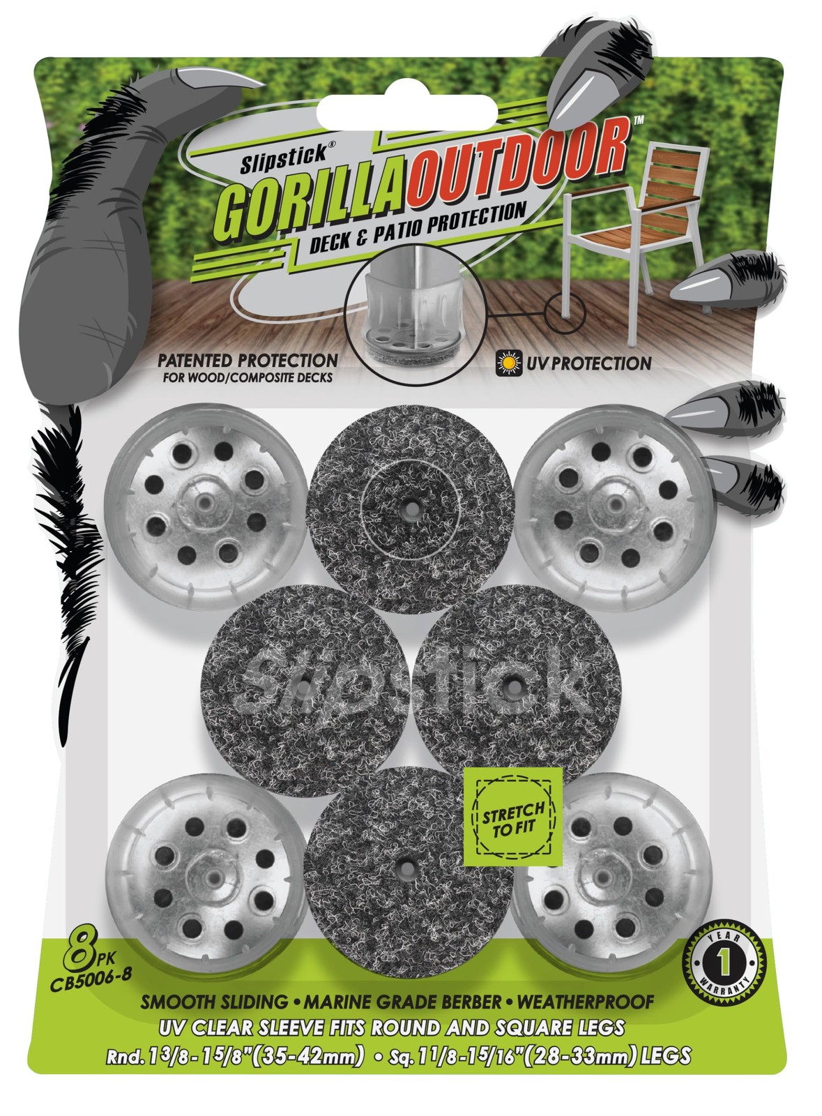 GorillaOutdoor Berber Furniture Feet Pads with Clear Sleeve Sock (8 Pack) Out...