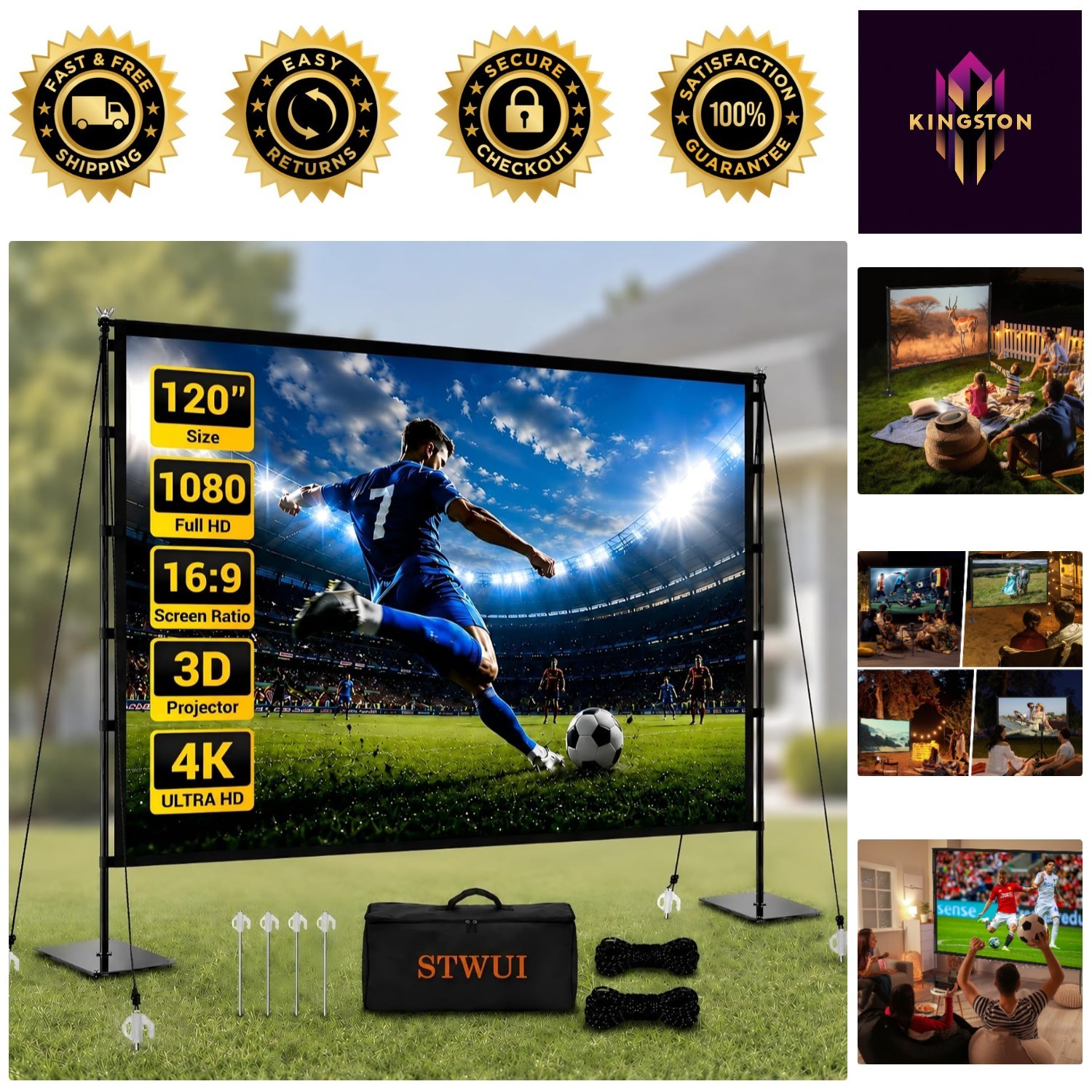 Durable Portable 120 Inch Movie Screen with Carry Bag - Ideal for Camping & More