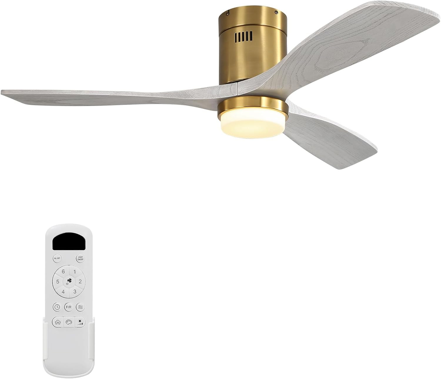 Modern 52" Low Profile Ceiling Fan with Light, Quiet DC Motor, 6 Speeds, Gold