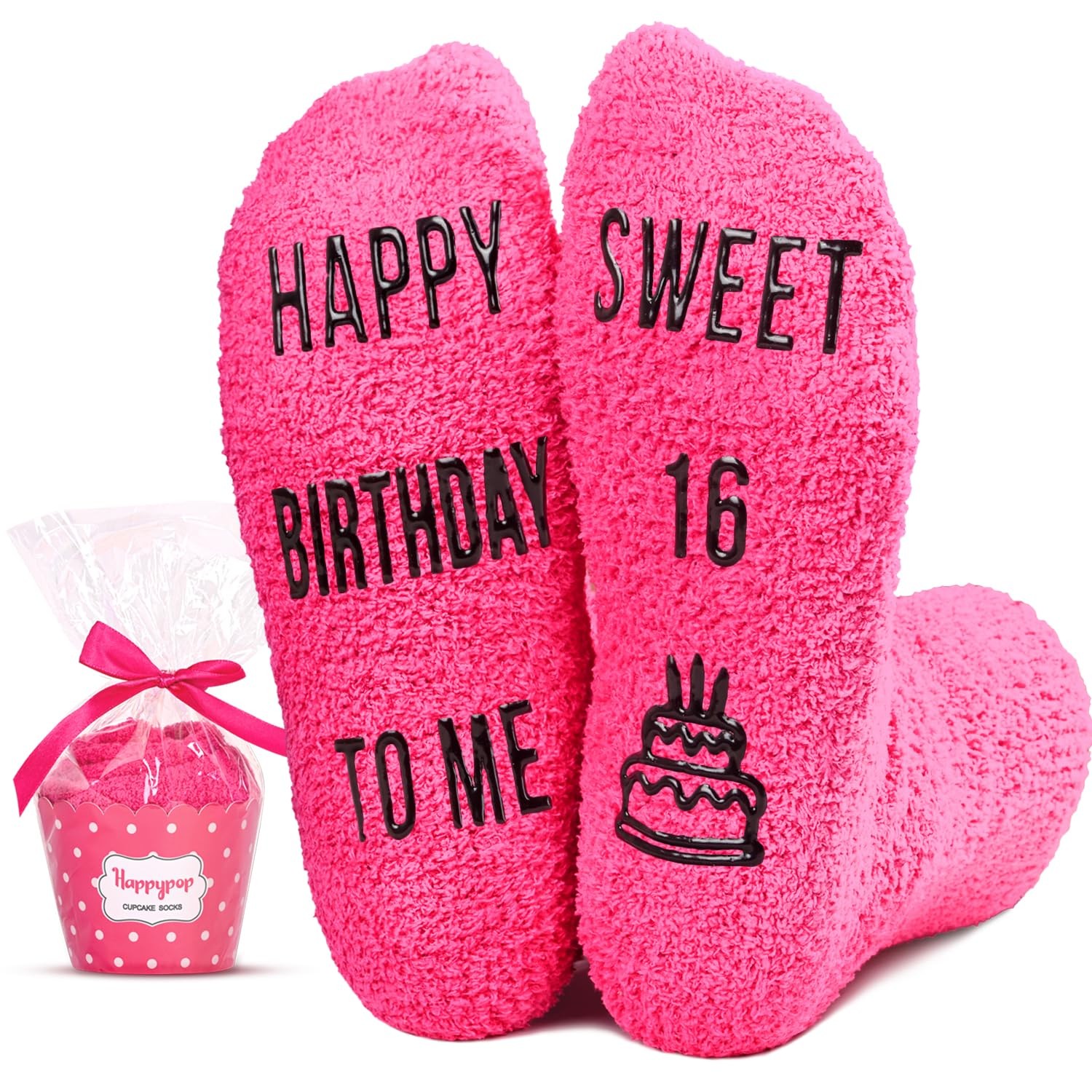 HAPPYPOP 16th Birthday Gifts Ideas - Socks Medium, Fuzzy Official 16 Pink