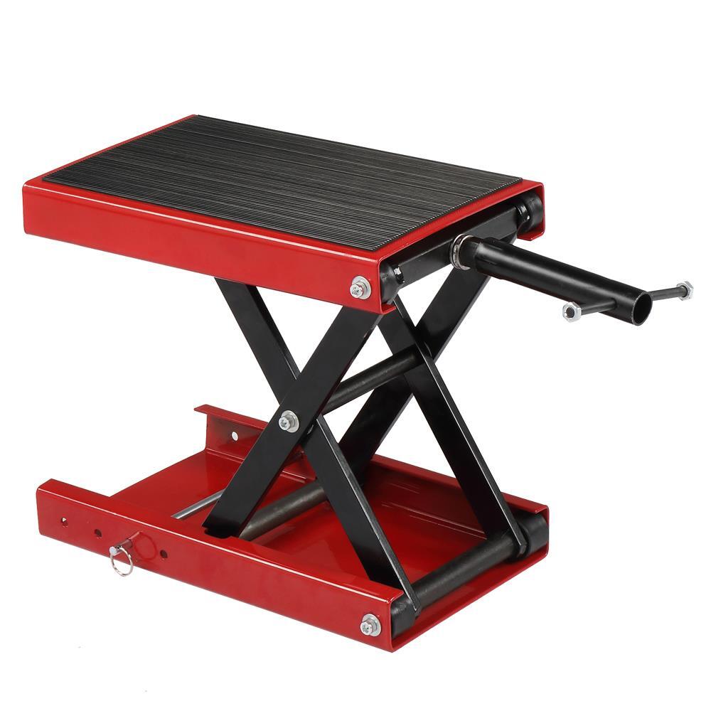 Motorcycle Scissor Lift Jack Hoist Stand 1100LBS ATV Wide Deck Crank Stark Red