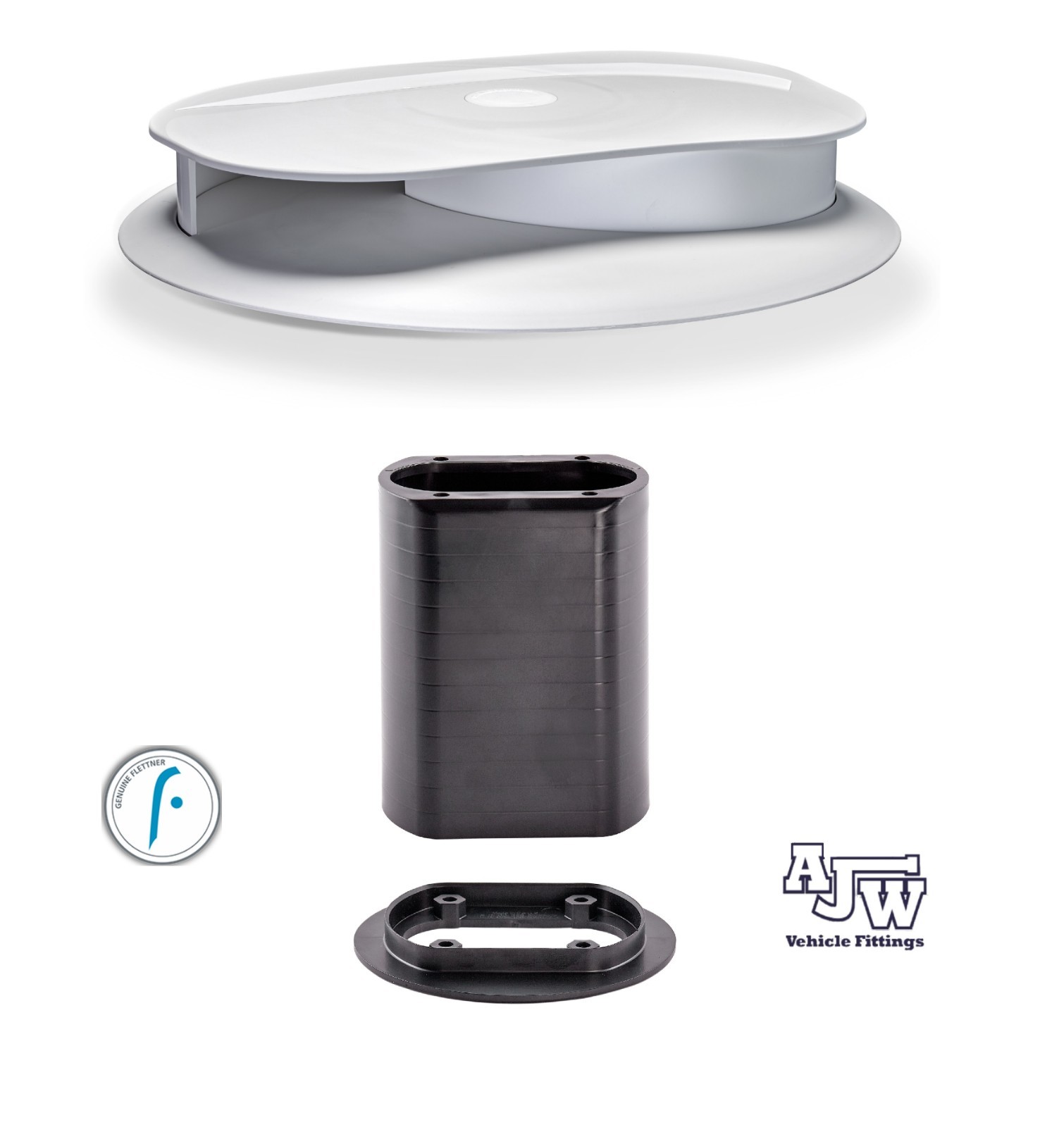 Flettner Slimline Low Profile WHITE Roof Vent + Adaptor Horsebox Dog Pet Spinner