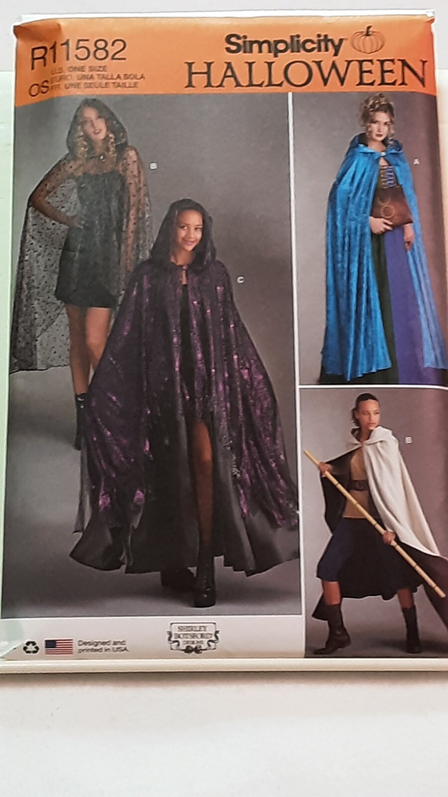Simplicity 11582 one size,Halloween hooded long full cape NIP