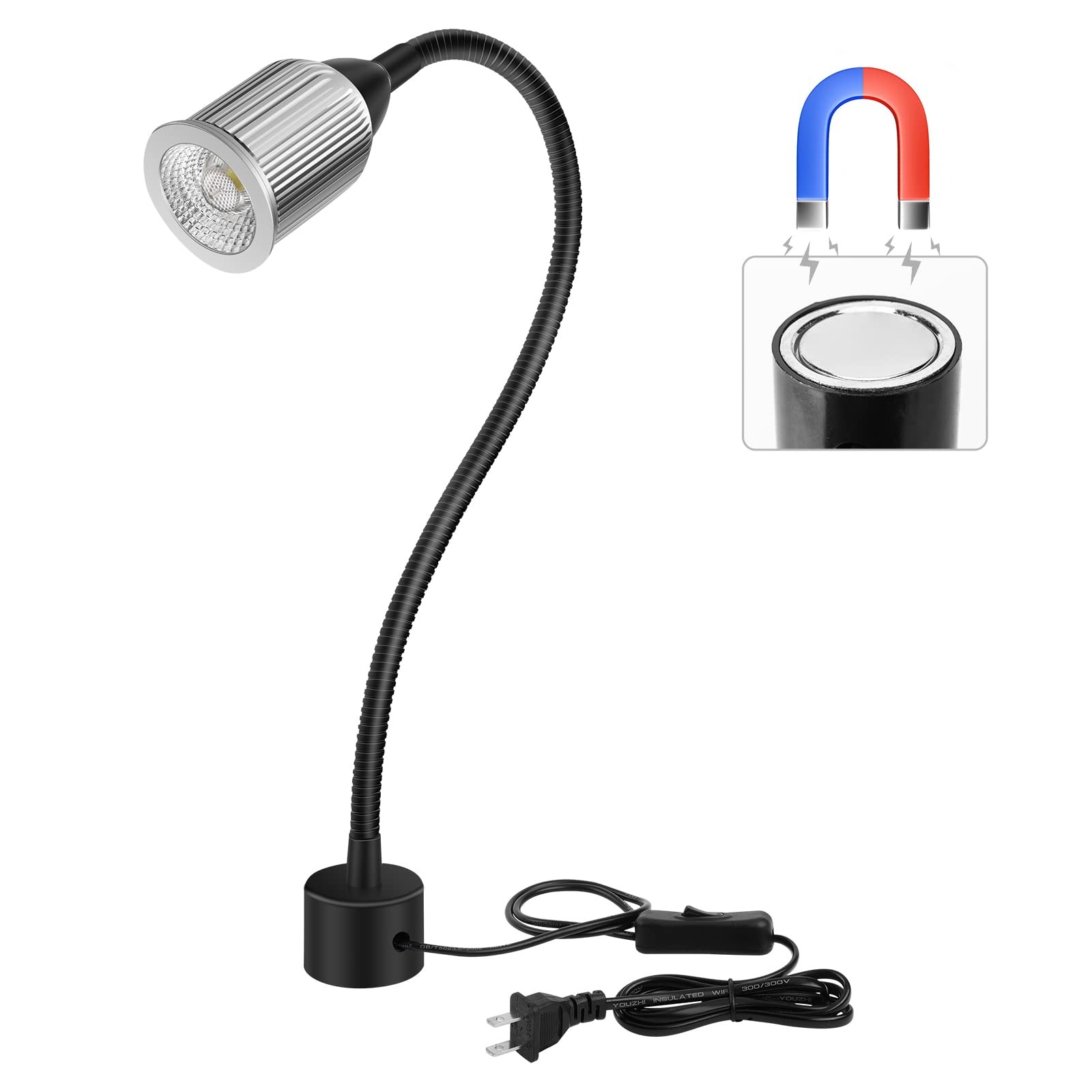 10W Magnetic Machine LED Work Light with Flexible Gooseneck and Black