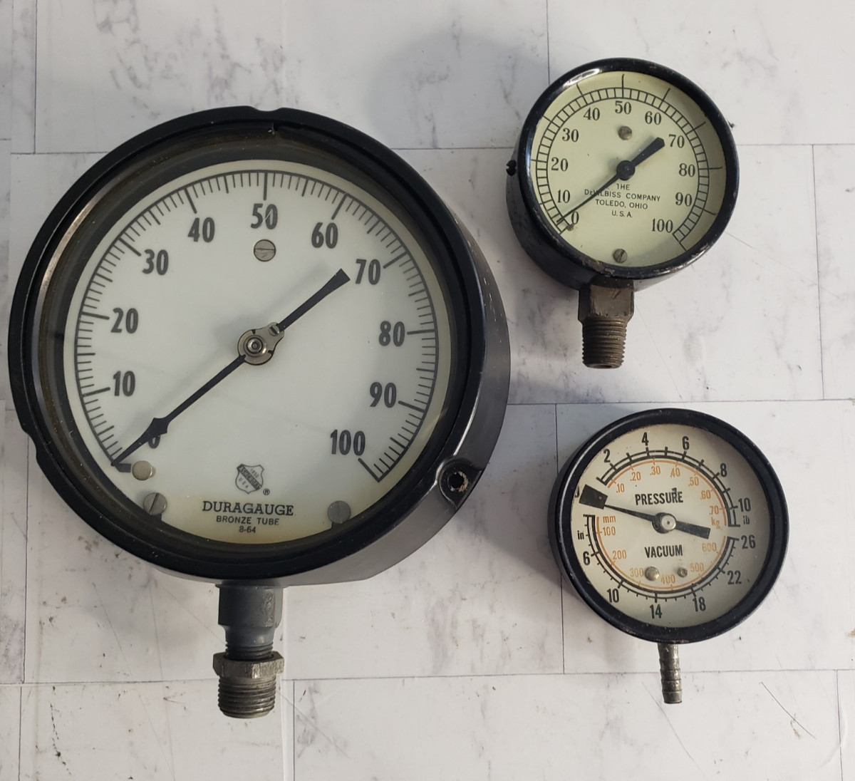 Lot of 3 Vintage gauges Ashcroft  Duragauge + 2 other UNTESTED Steampunk
