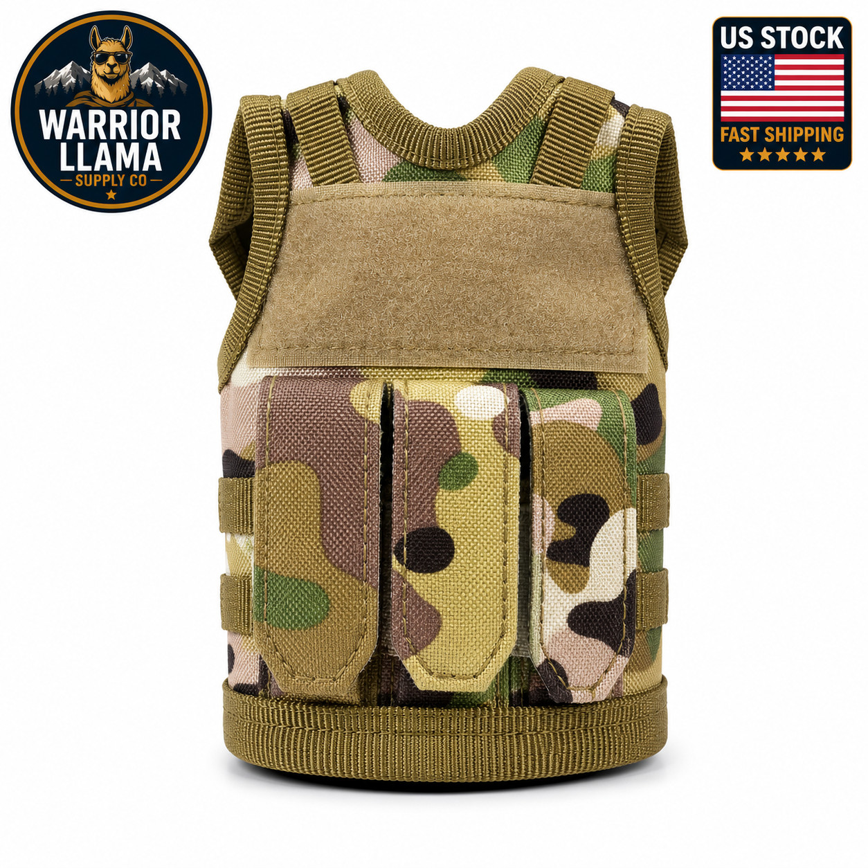 Tactical MOLLE Vest Bottle Cozy CP Camo Beer Bottle Holder Hook & Loop Sleeve
