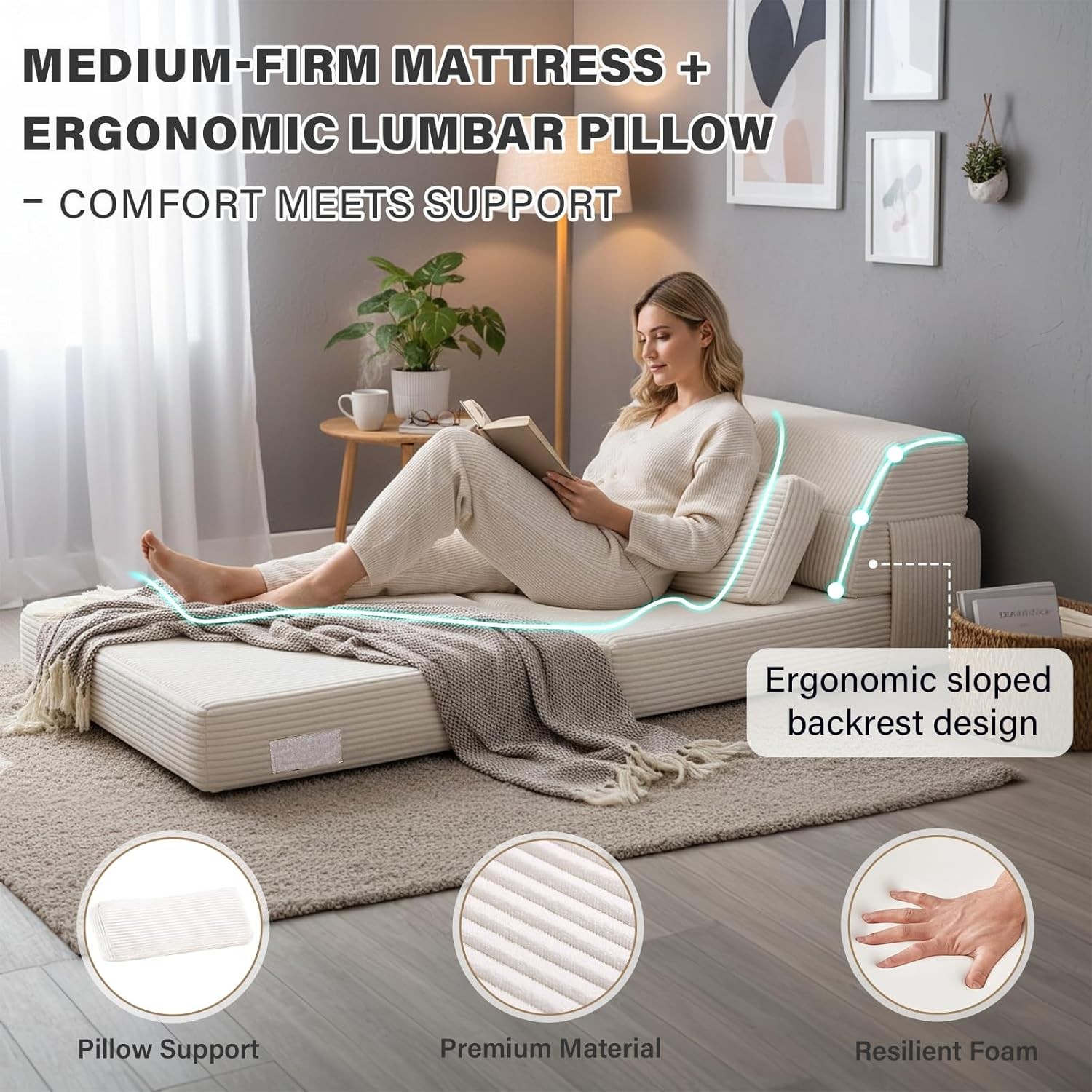 Folding Sofa Bed W/ Pillow Memory Foam Fold Out Chair Bed Single Size