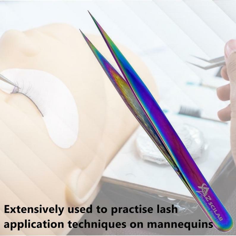 Eyelash Extension Tweezers Straight Stainless Steel Multi Rainbow Color 3D