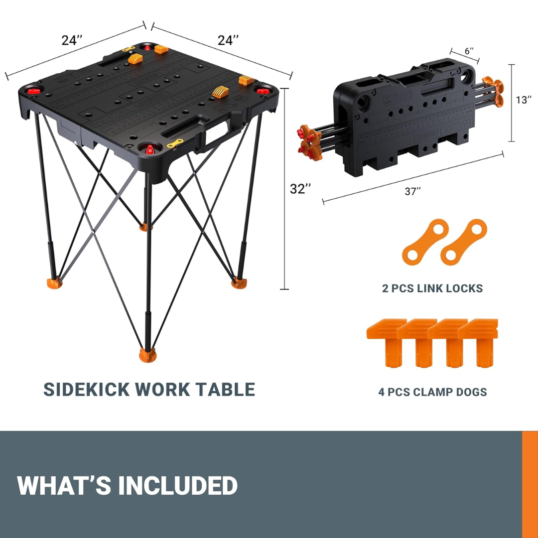 Worx WX066 Sidekick Portable Folding Work Table, 24" x 24" x 32"