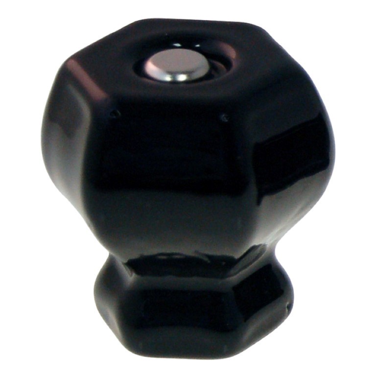 1-1/2" BLACK EBONY HEXAGONAL Glass Knob 1 inch Hexagon antique vintage old retro