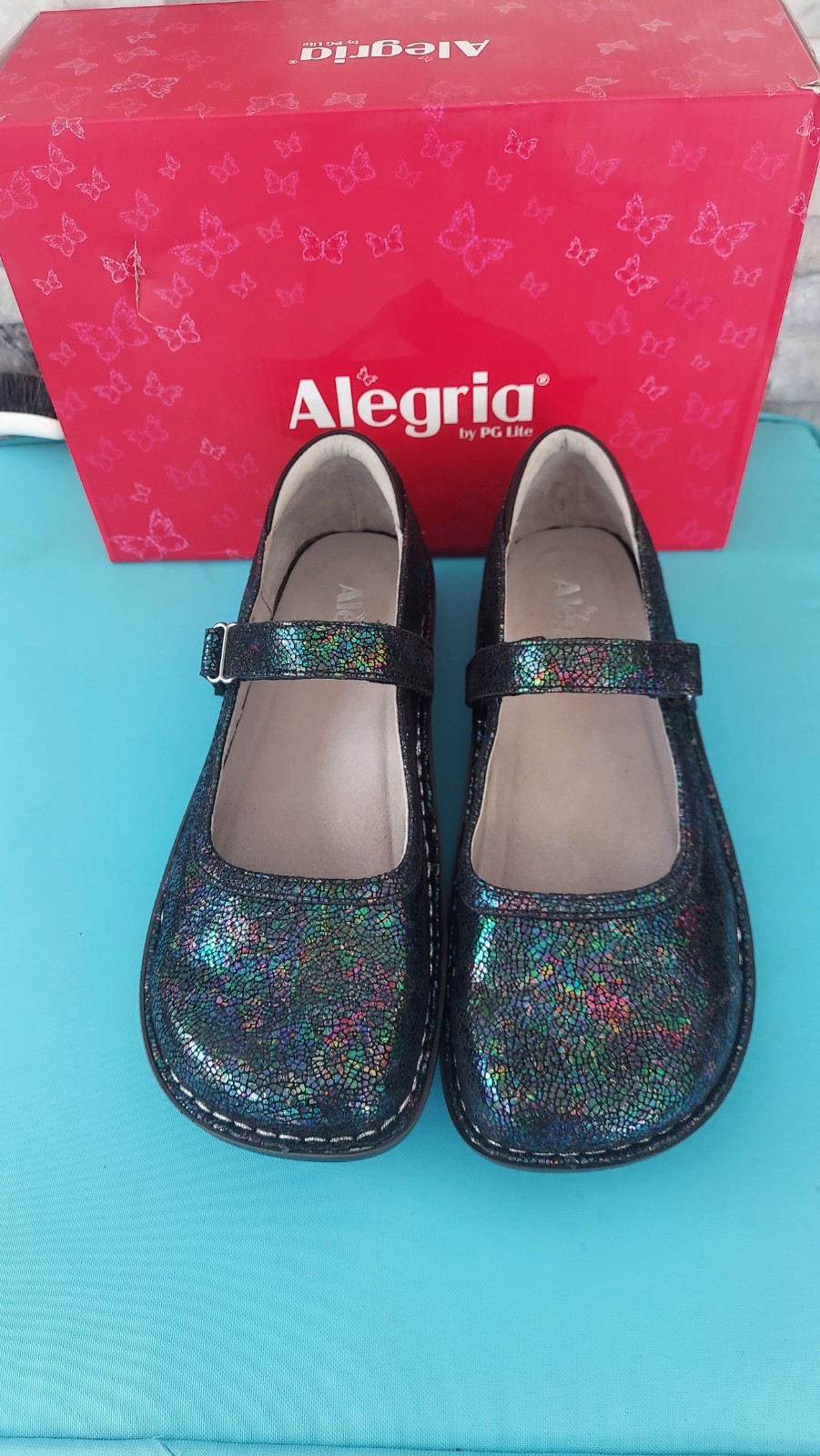 Alegria Women's Multicolor Metallic Mary Jane Flats Buckle Strap Comfort Rubber