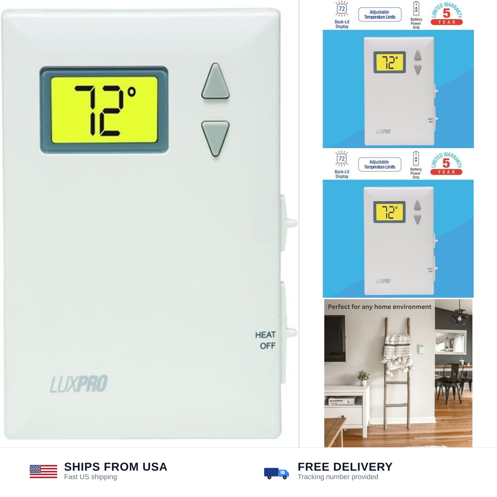 Lux Pro PSD010B Mechanical Non-Programmable Thermostat; 1 Heat Only; Without ...