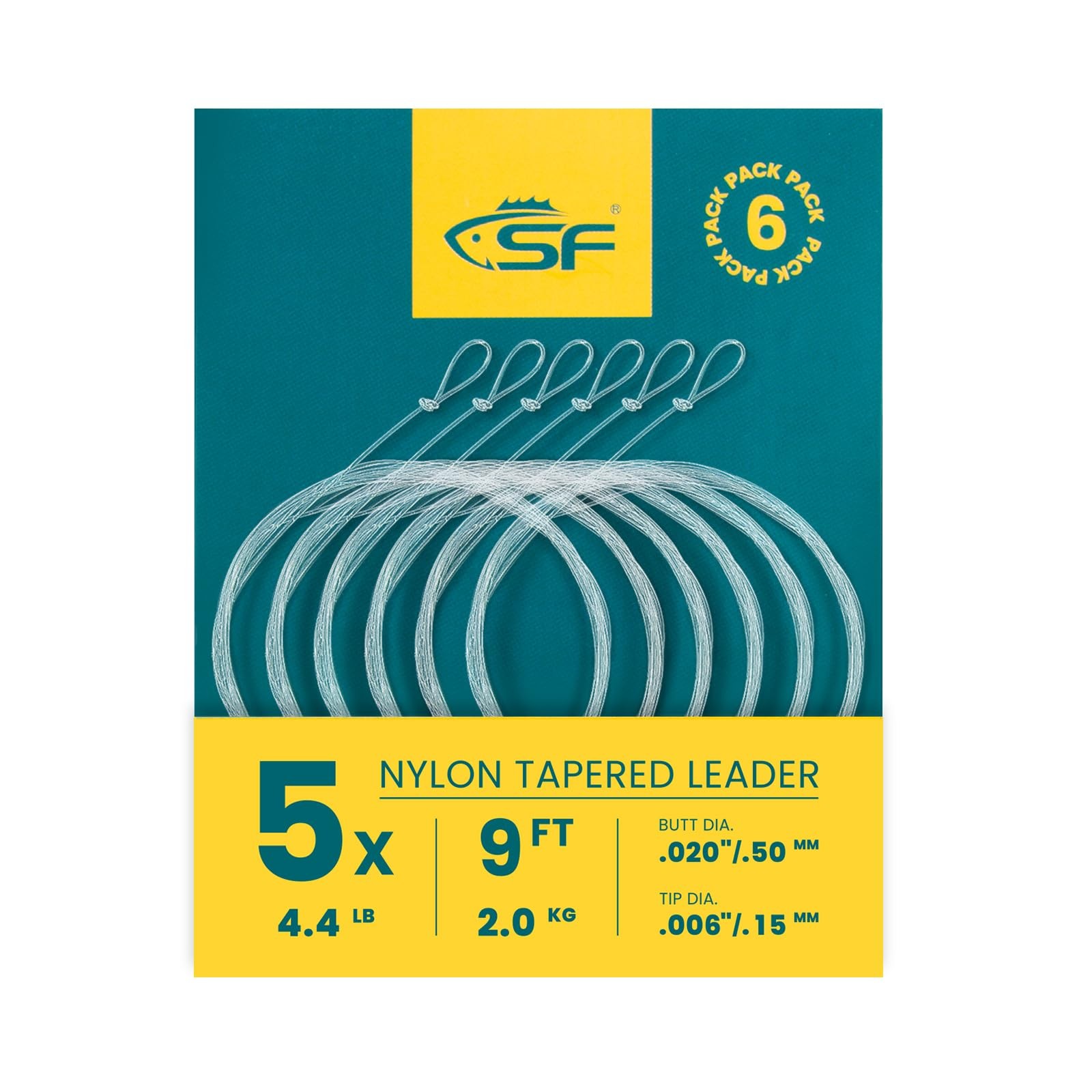 SF 6PCS Pre-Tied Loop Fly Tapered 9FT-5X, 6Packs Pre-tied Leader