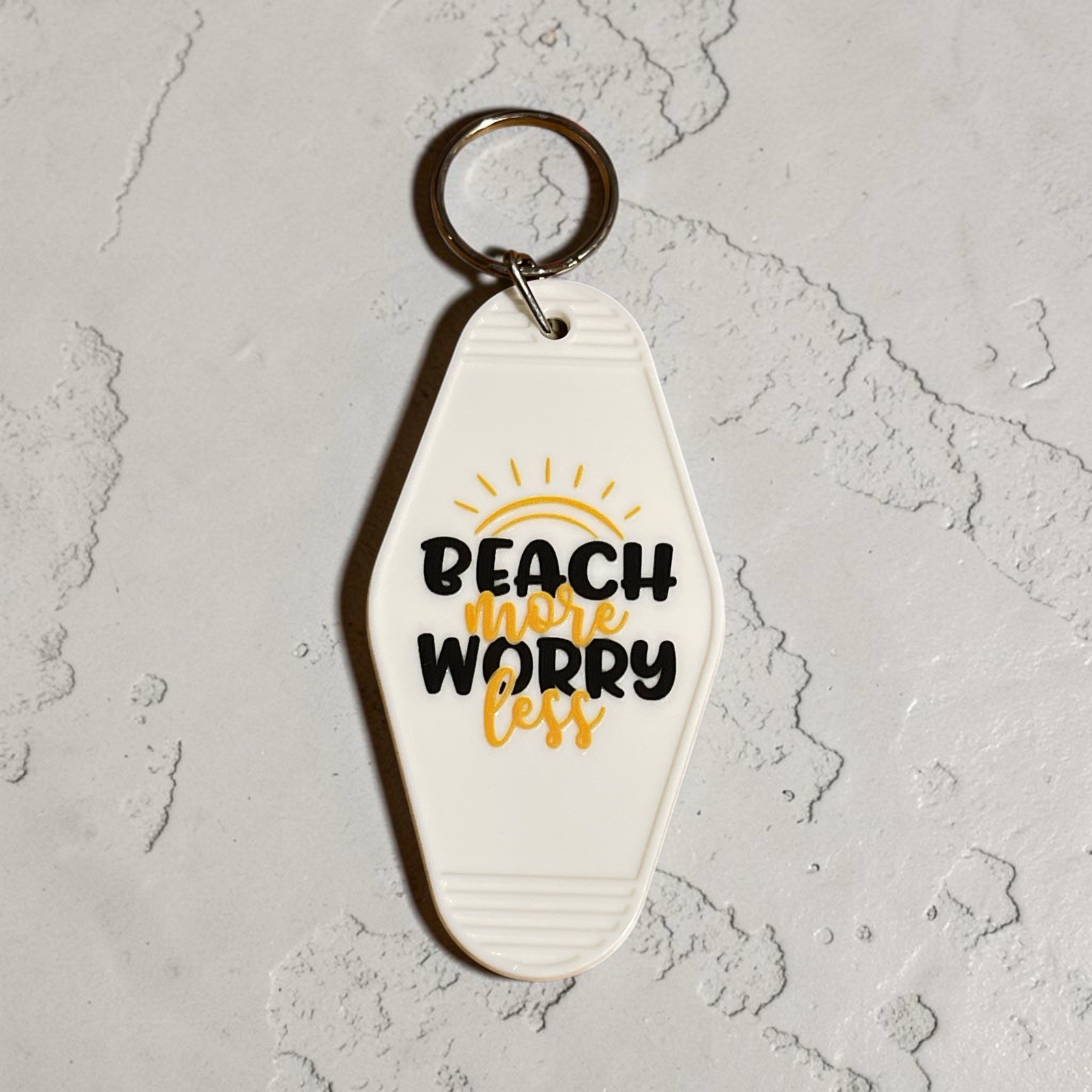 Retro Motel Keychain Beach More Worry Less Summer Vacation Ocean Gift