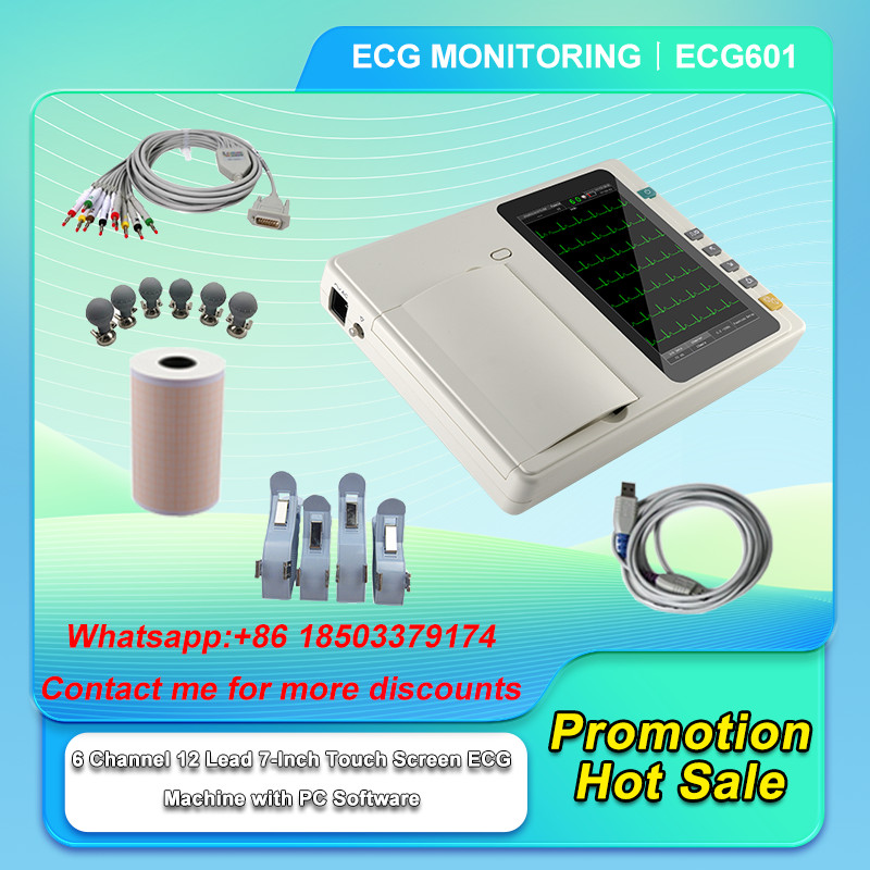 6 Channel 12 Lead 7-Inch Touch Screen ECG Machine with PC Software ECG601