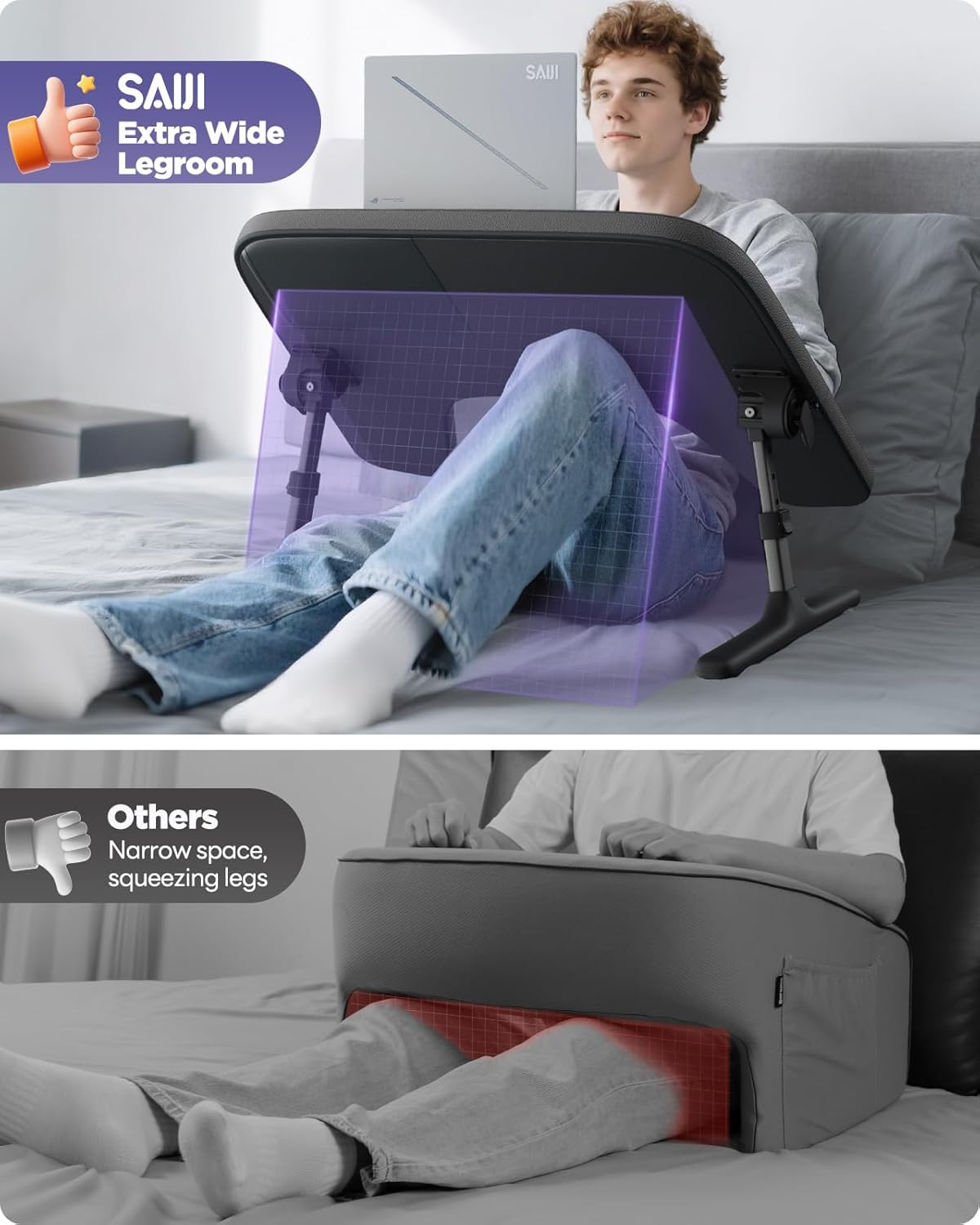 Adjustable Laptop Lap Desk for Bed & Couch with Soft Armrest - Black