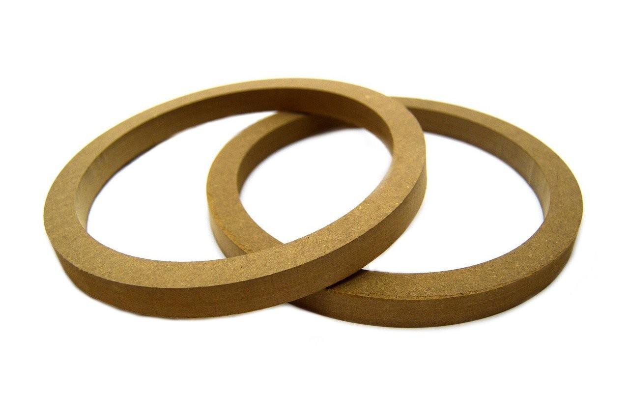 Pair of Carpeted Wood 8 inch Speaker Rings with Opening for 3 inch Tweeters