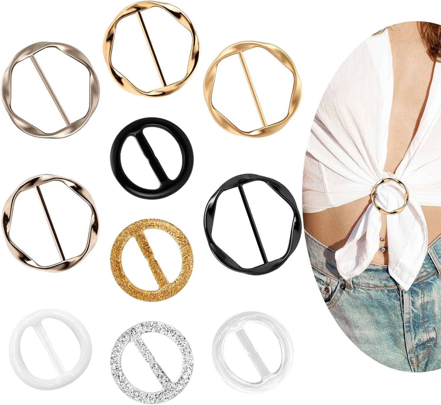 10 Pcs Scarf Ring and Slides for Scarves T Shirt Tie Clips for Women Shirt Clips