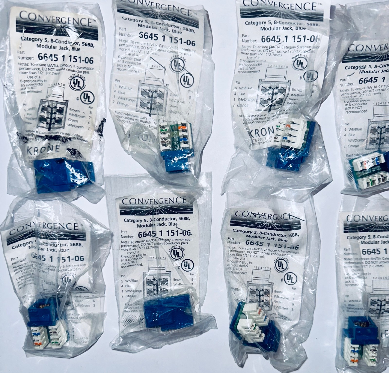 NEW KRONE Convergence Modular Jacks Faceplates Patch Cables LOT 55 PCS - Sealed