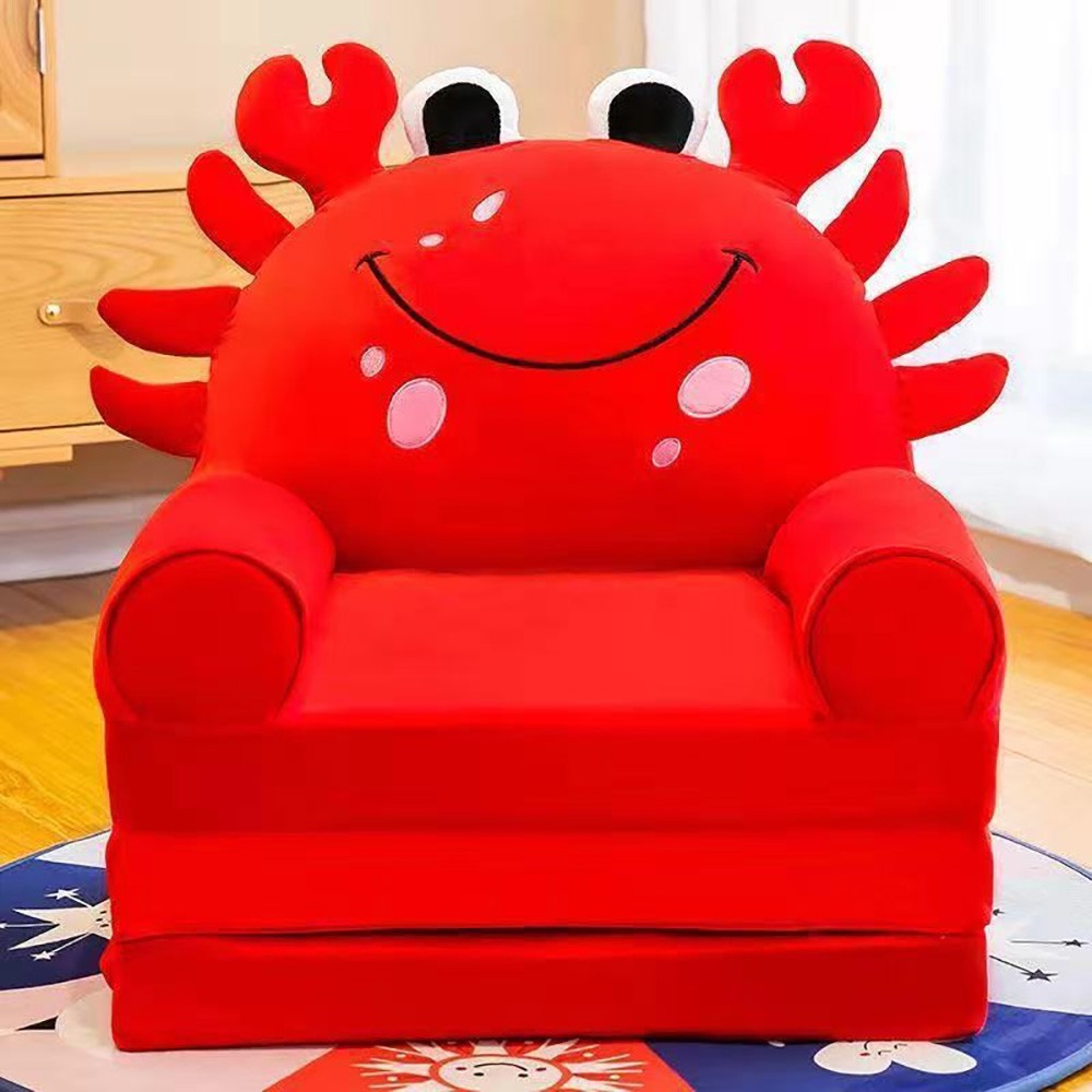 Red Crab Kids Sofa Bed Foldable Toddler Chair Cozy Crystal Velvet Furniture