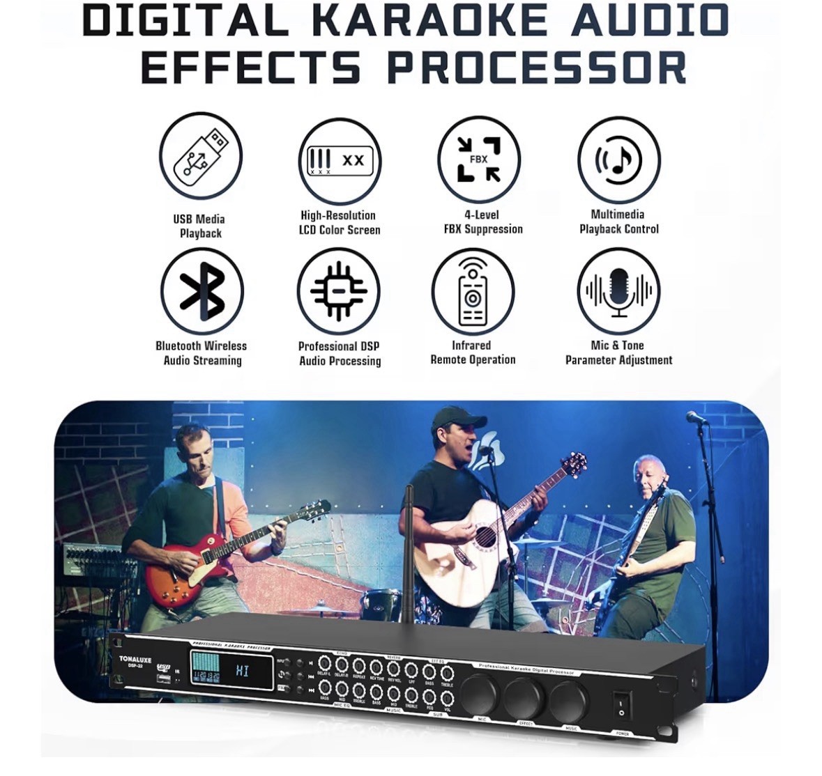 Karaoke Processor System, Digital PreStage Effector Vocal Preamp Mixer Equalizer