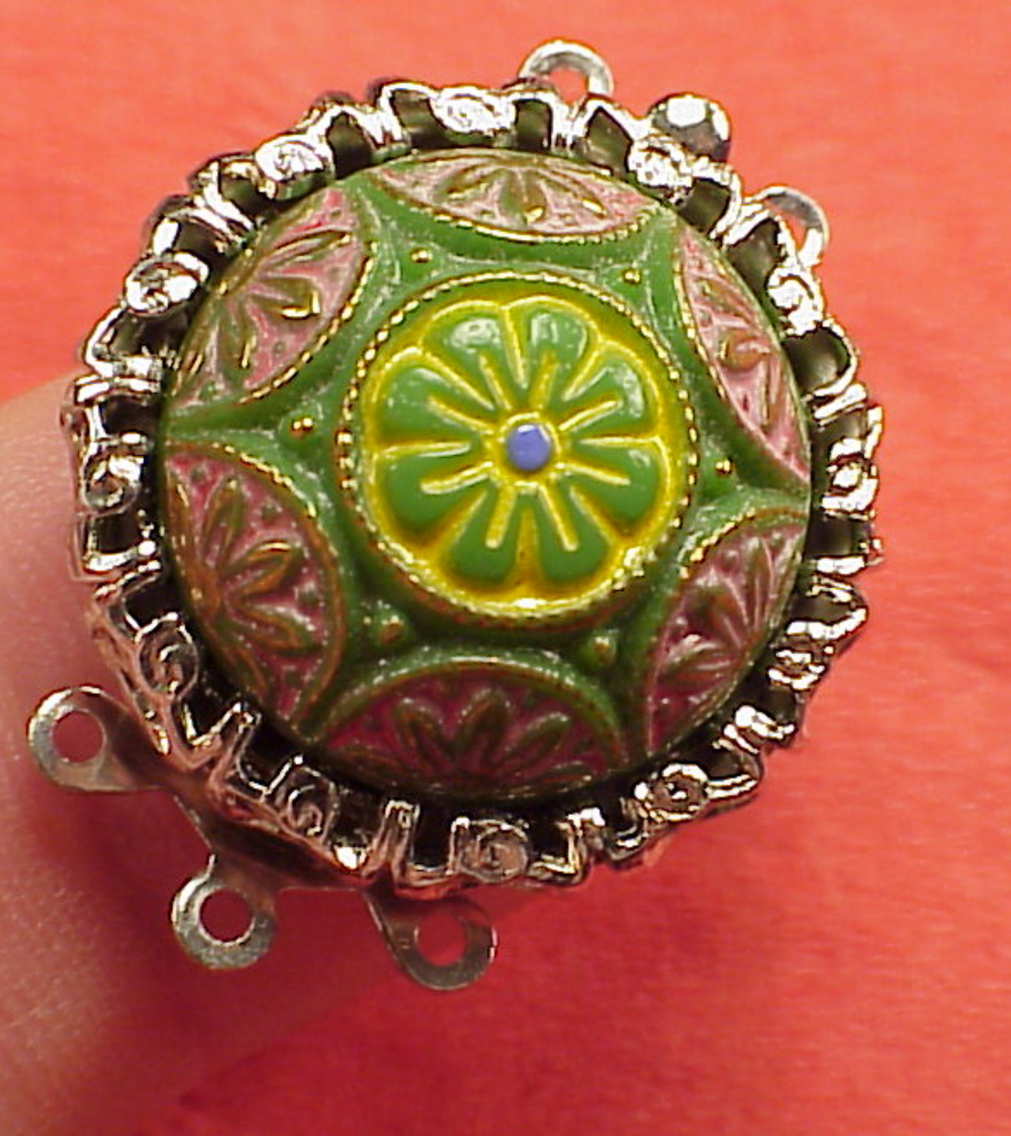 Vintage 22mm Necklace Clasp Connector 3 Str Antique Green Mosaic High Art Deco