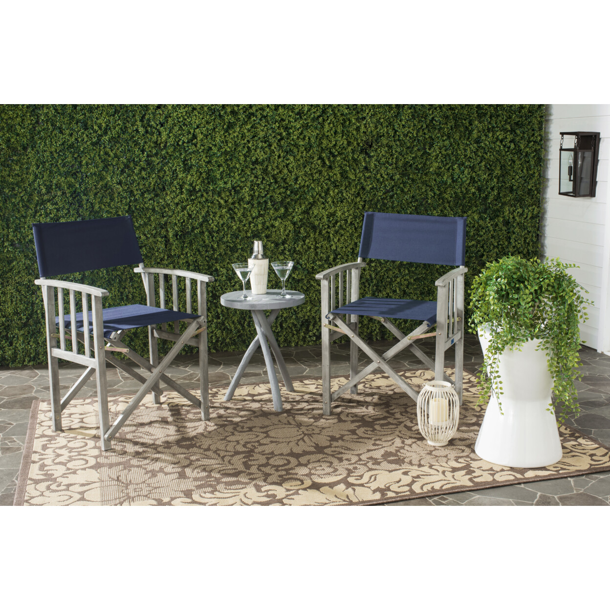 SAFAVIEH Outdoor Collection Laguna Director Chair | Grey Wash/Navy |