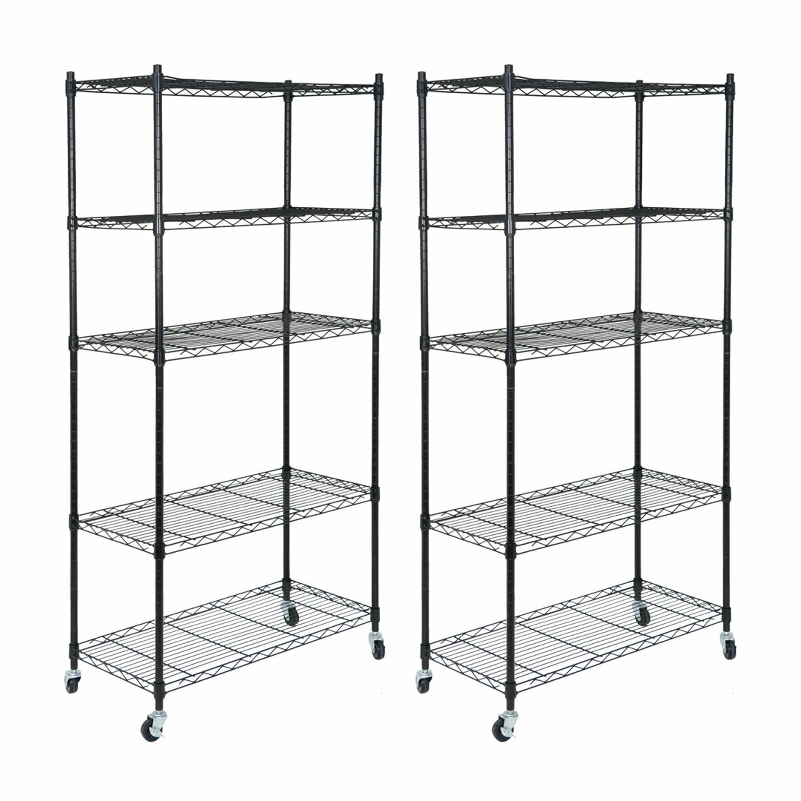 2PCS 5 Tier Wire Shelves Rack Storage Unit Rolling with 4 Wheels Casters Black