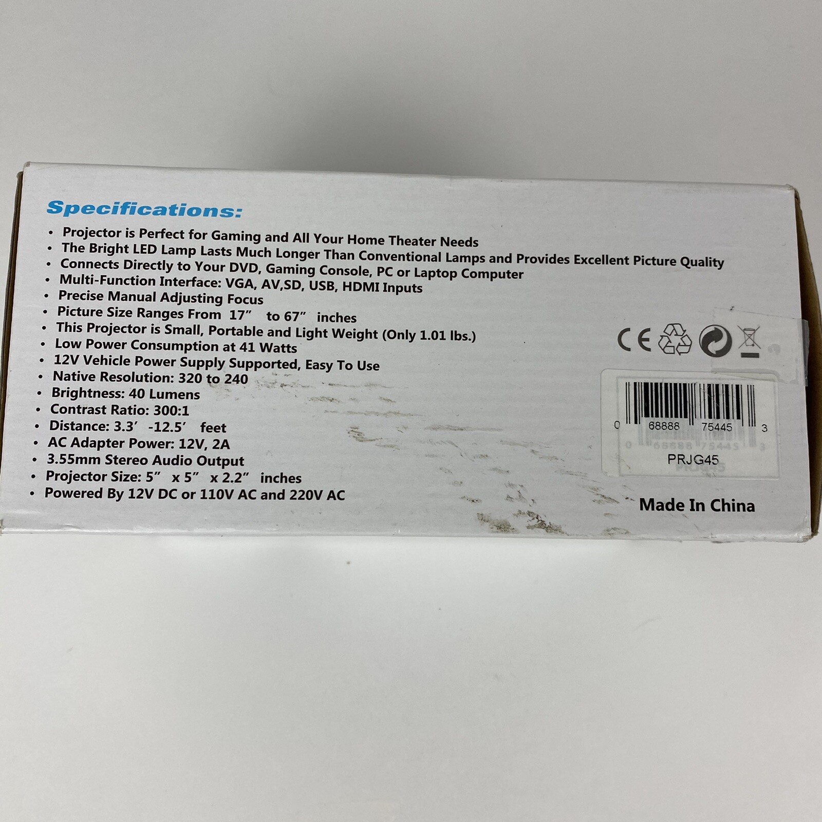 Pyle Mini Video Projector PRJG45 - New Open Box