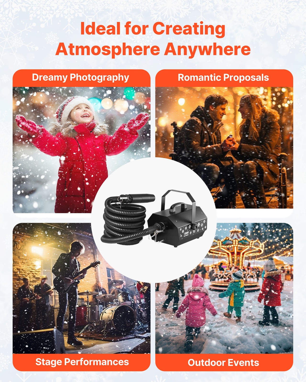 VEVOR Snow Machine 1300W Wireless Remote Control Handheld Hanging Snow Maker