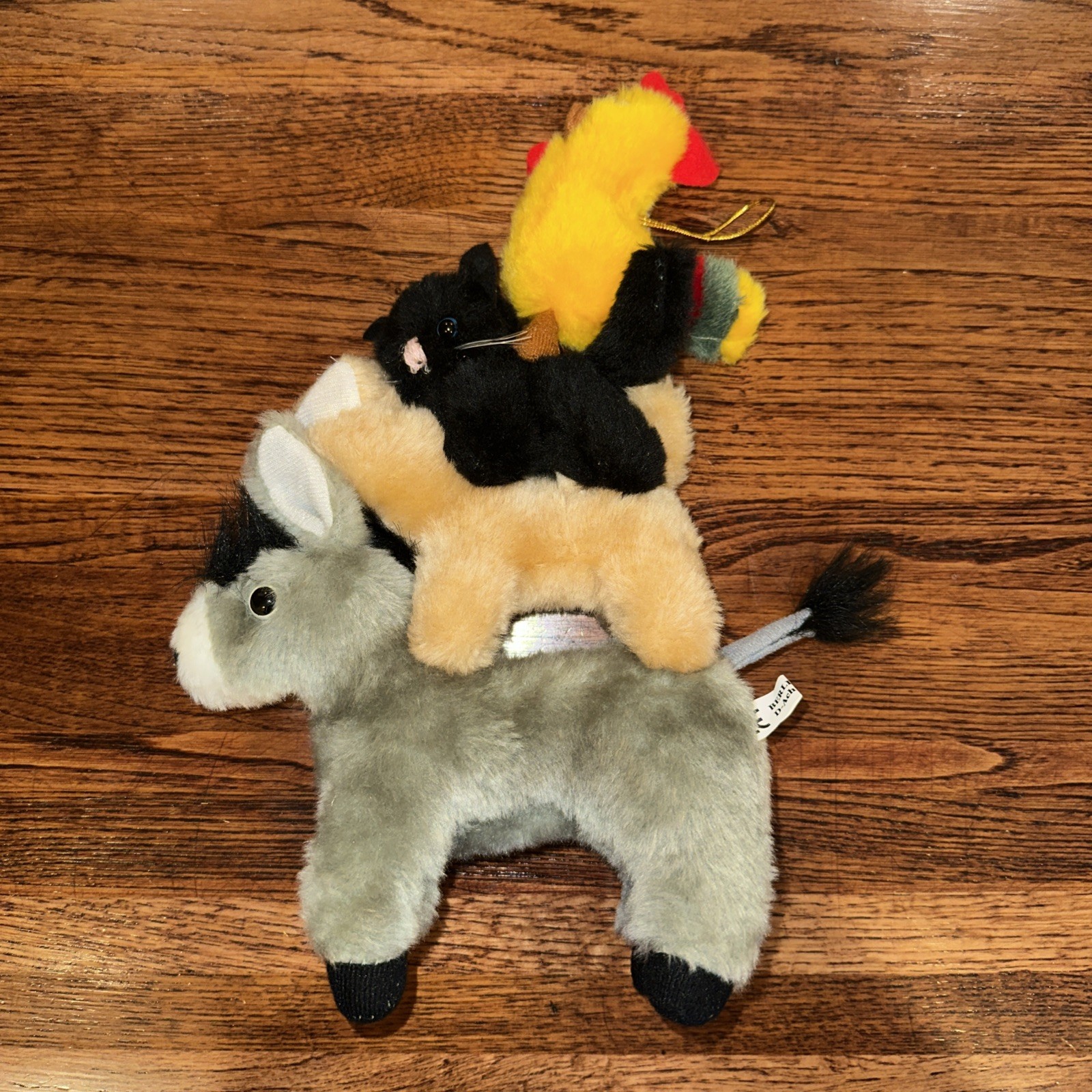 Brother’s Grimm Vintage Plush Bremen Town Musicians Stack Donkey Dog Cat Rooster