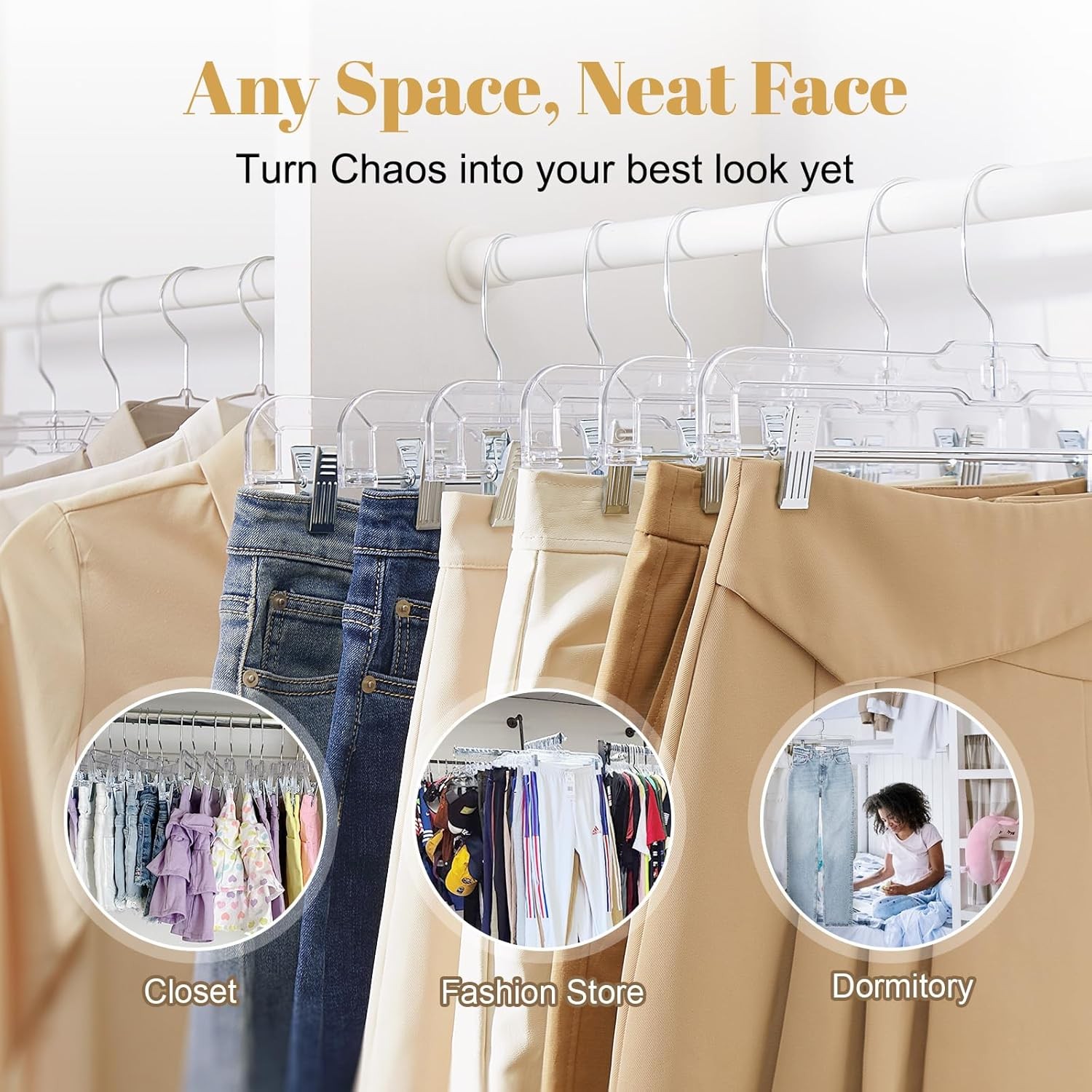 50-piece set of dress hangers, pants hangers (with clips),transparent plastic