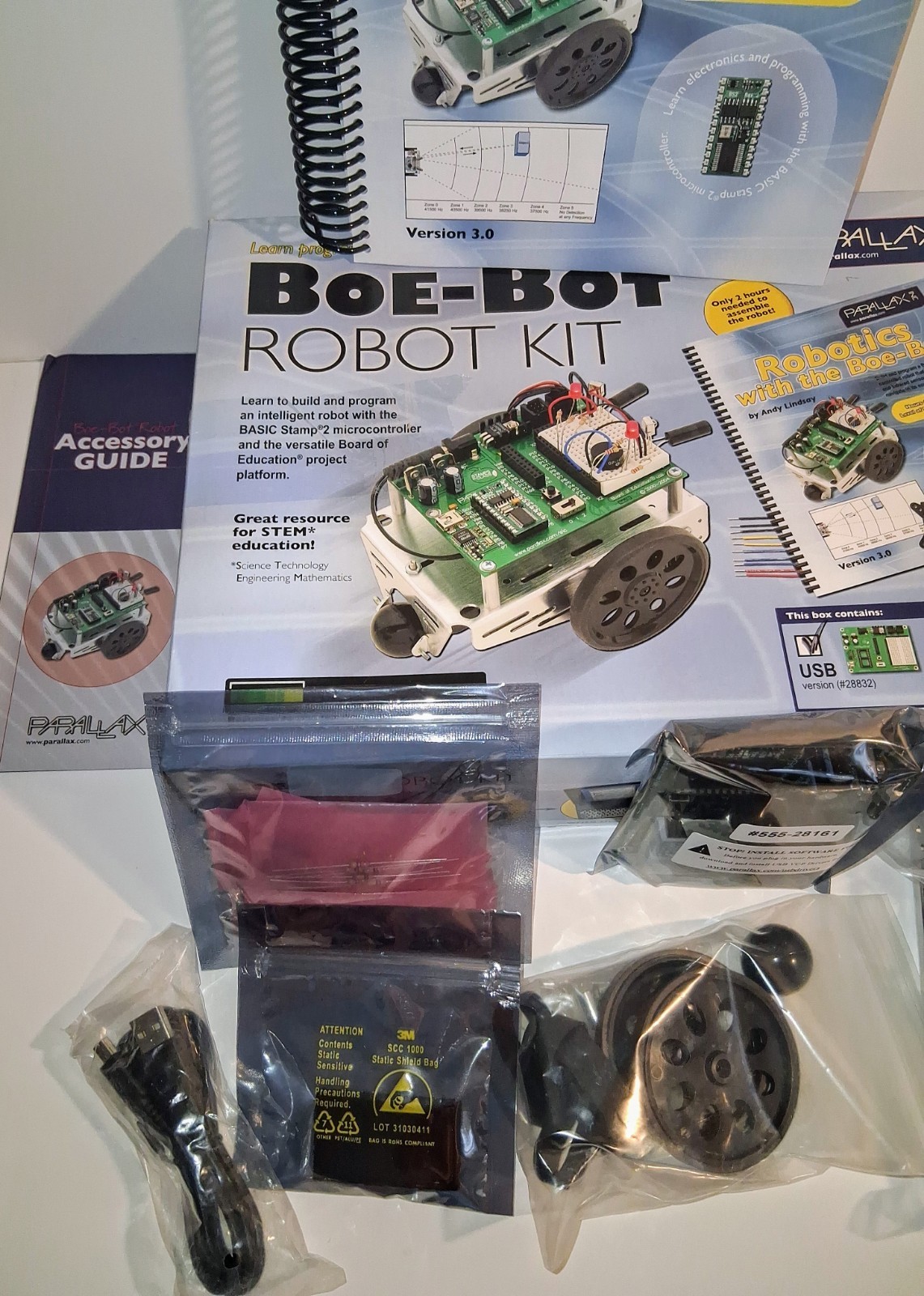 New Parallax Boe-Bot Robot Kit USB #28832 BASIC Stamp 2 STEM Educational Robotic