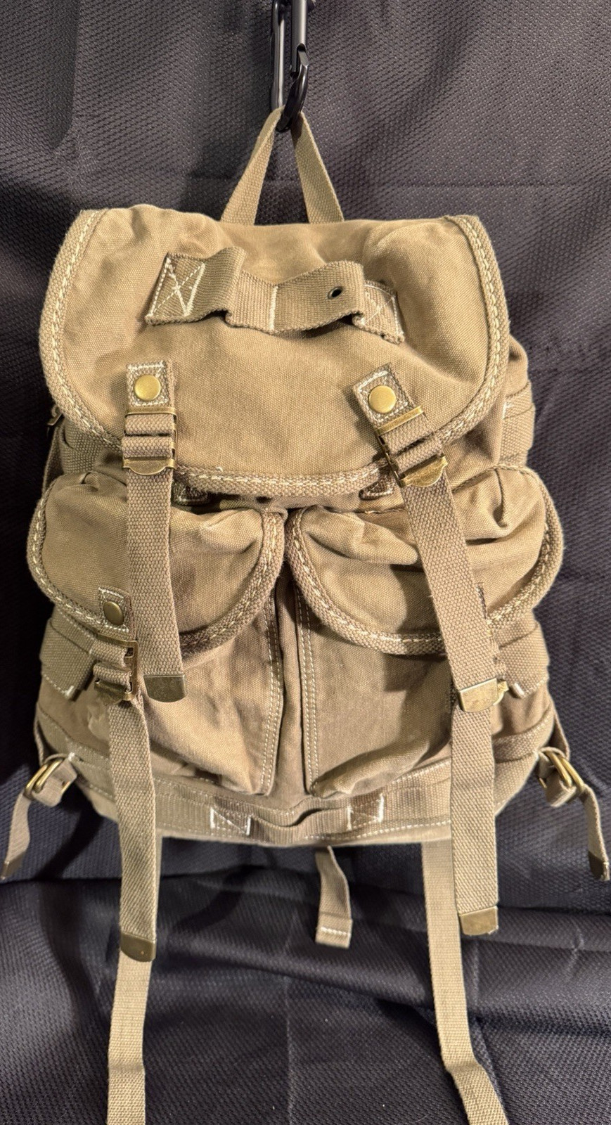 Military Canvas Ruck Backpack | Multiple Pockets | Adjustable Straps | Tan | New