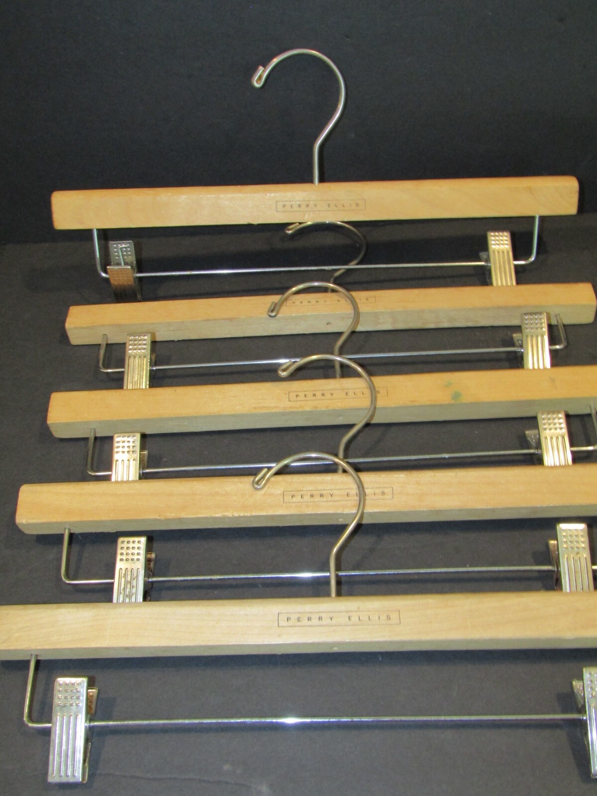 Perry Ellis BRANDED Set of 5  Wood Trouser Pants METAL Clip Hangers