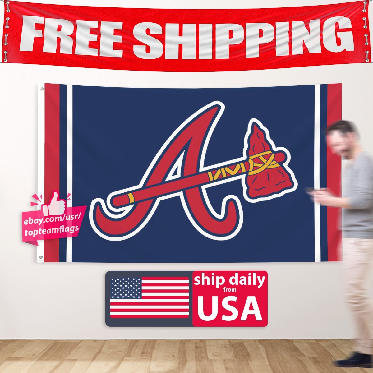 Atlanta Braves Flag Large 3x5 Banner Logo Baseball MLB  FREE SHIPPING
