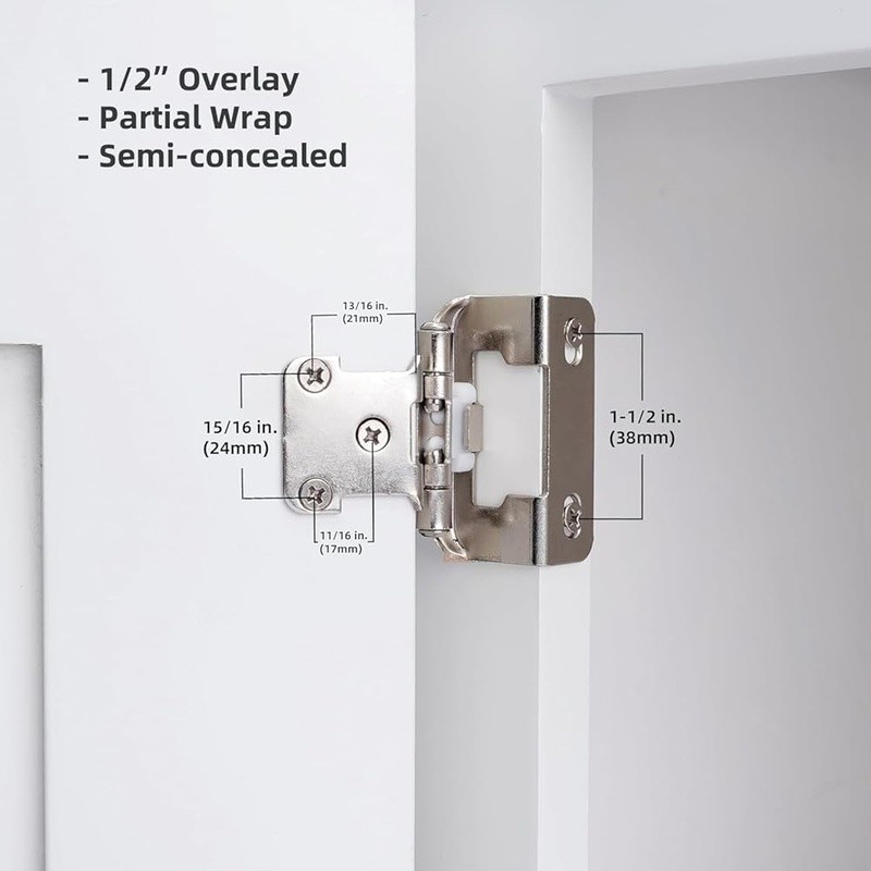 50 Pack Self Closing Brushed Nickel Cabinet Hinges W/ Screws & Bumpers New