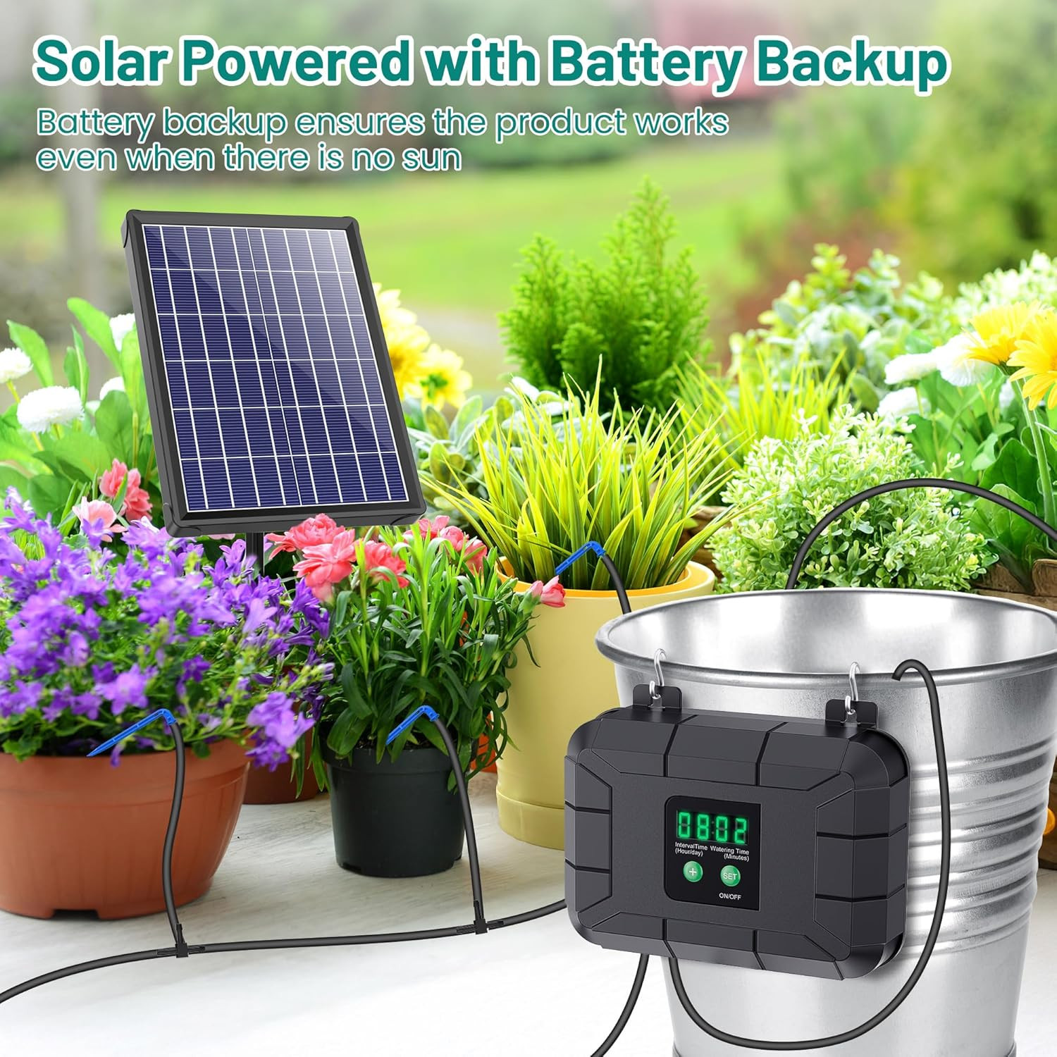 Automatic Drip Irrigation Kit, 8W Solar Irrigation System with Battery for Garde