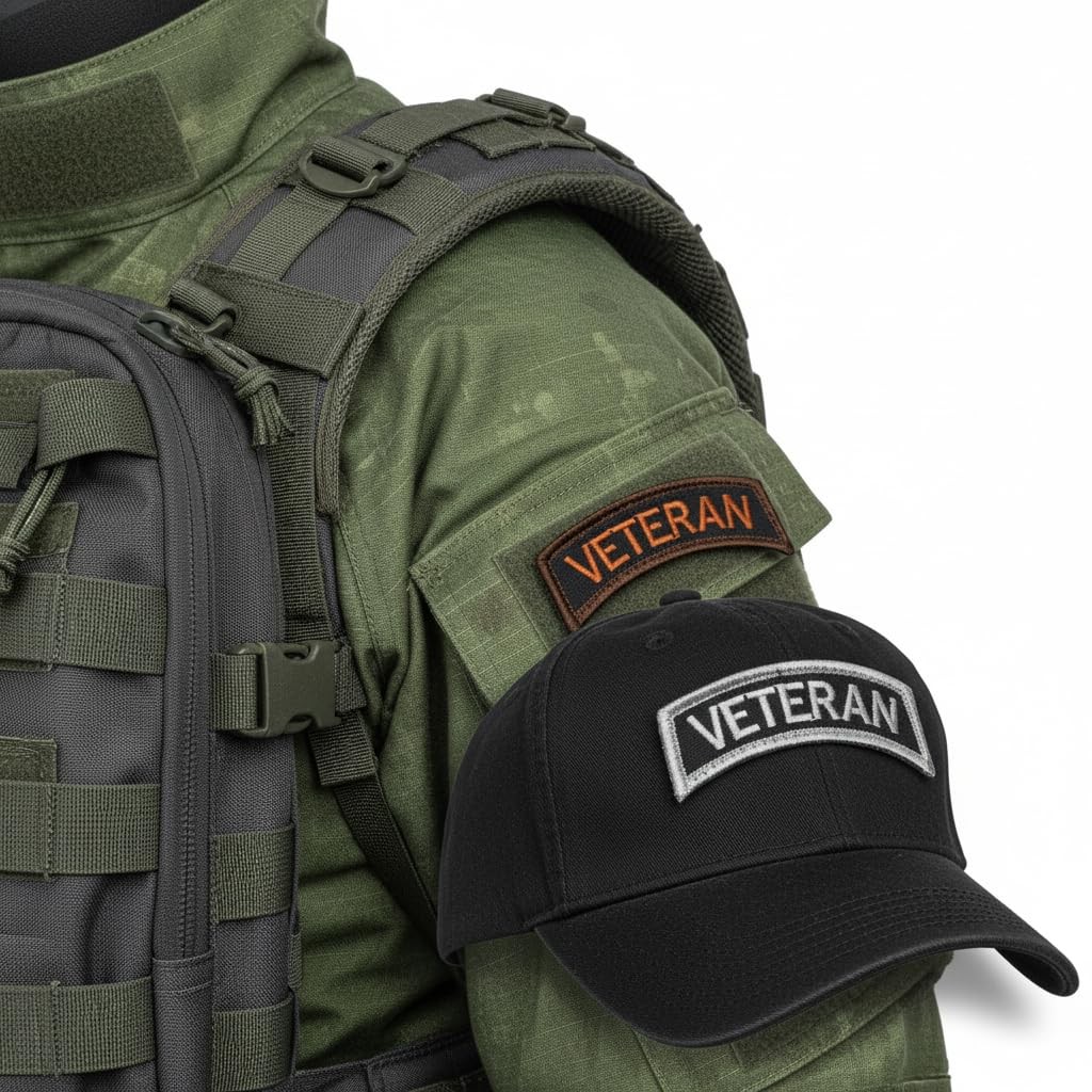 3 Piece Veteran Tab 3x1 Inch Embroidered Hook Fastener Patch for Jackets Backpac